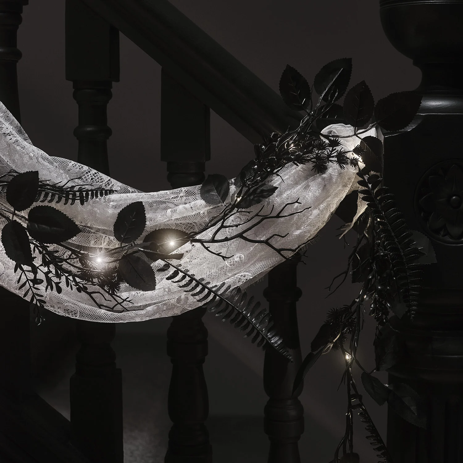 1.8m Pre Lit Black Foliage Halloween Garland - Image 3