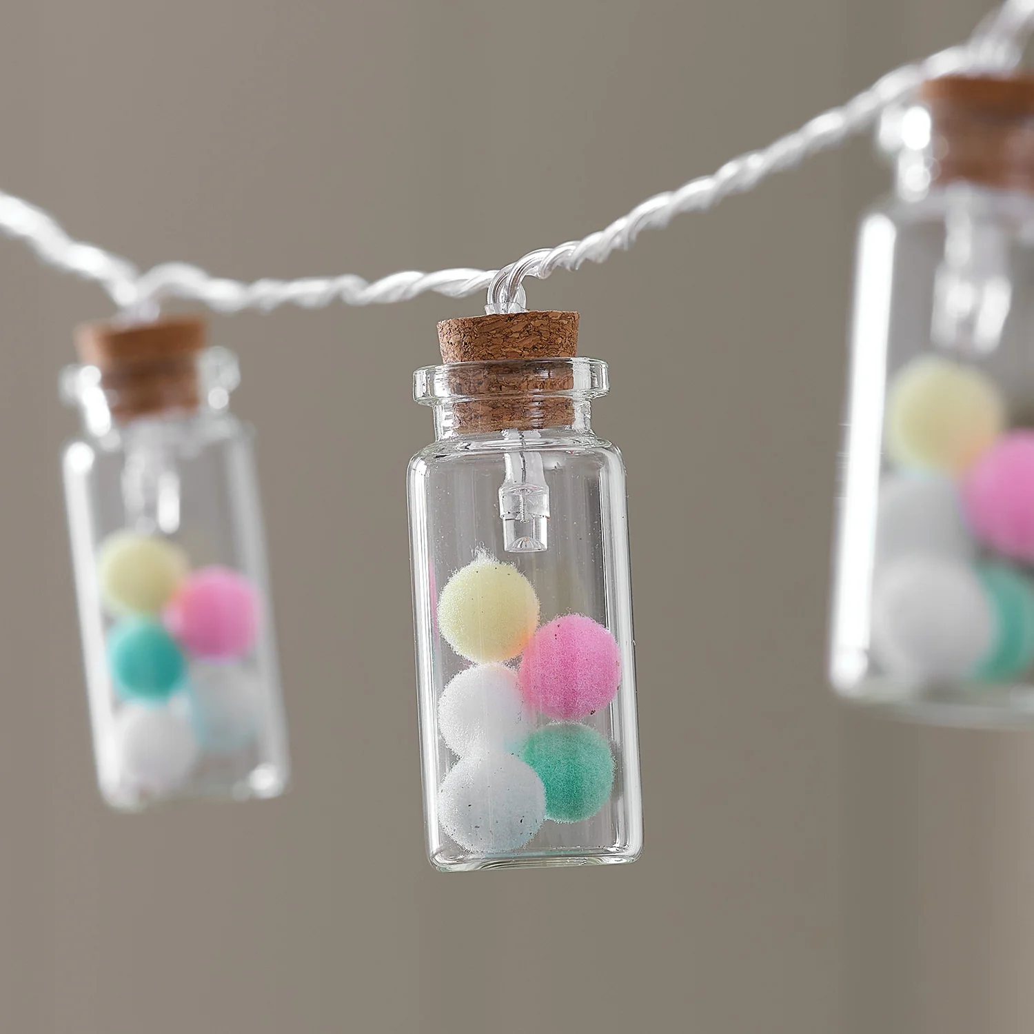 10 Pom Pom Glass Bottle LED String Lights - Image 2