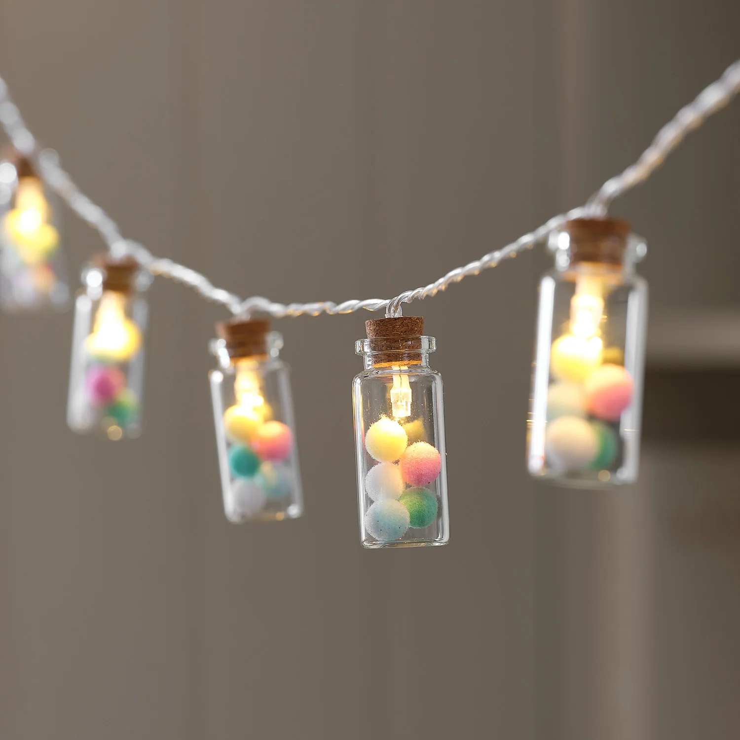 10 Pom Pom Glass Bottle LED String Lights - Image 3
