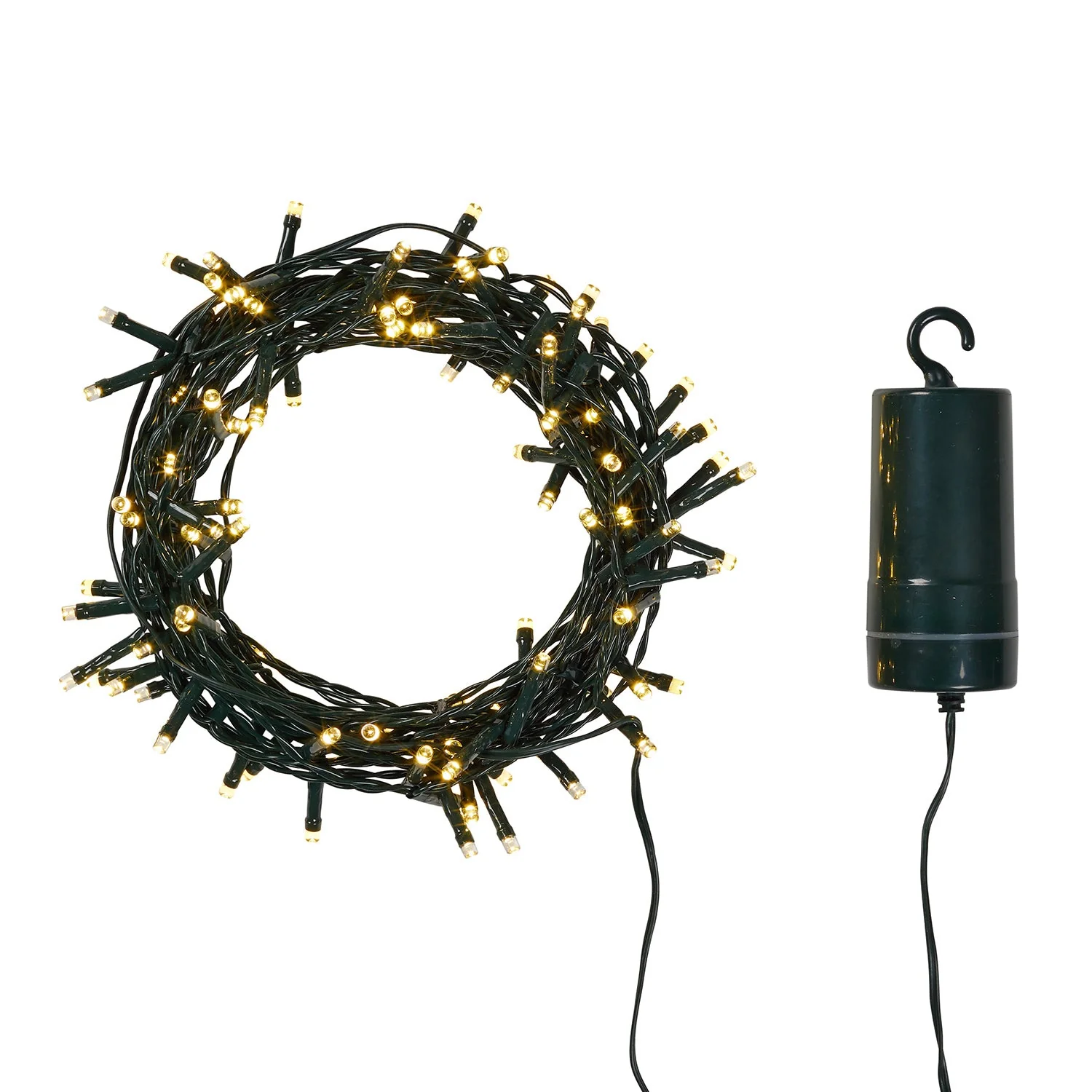 100 Warm White LED Outdoor Battery Fairy Lights On Green Cable - Image 8