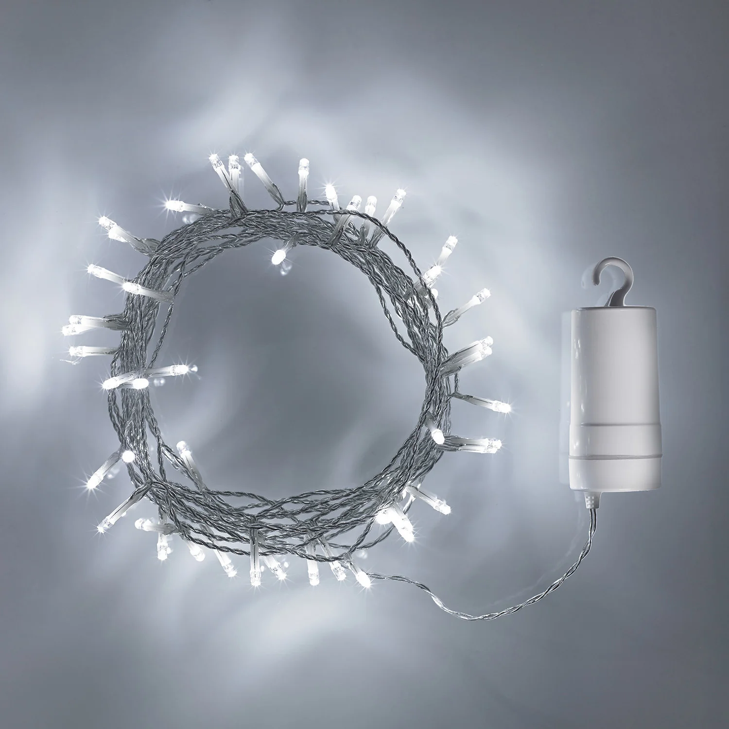 100 White LED Outdoor Battery Fairy Lights On Clear Cable - Image 4