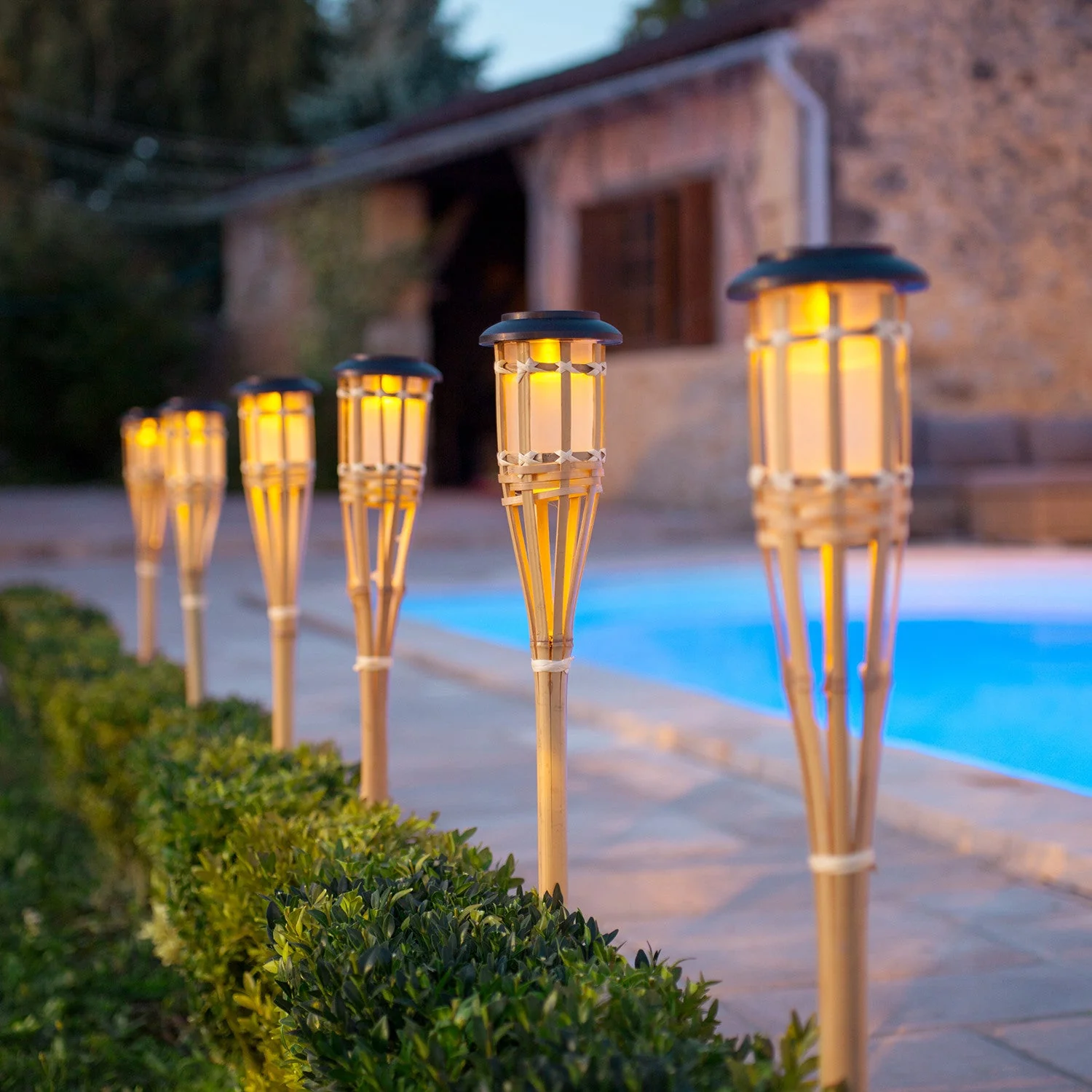 2 Large Solar Bamboo Tiki Garden Torches - Image 5