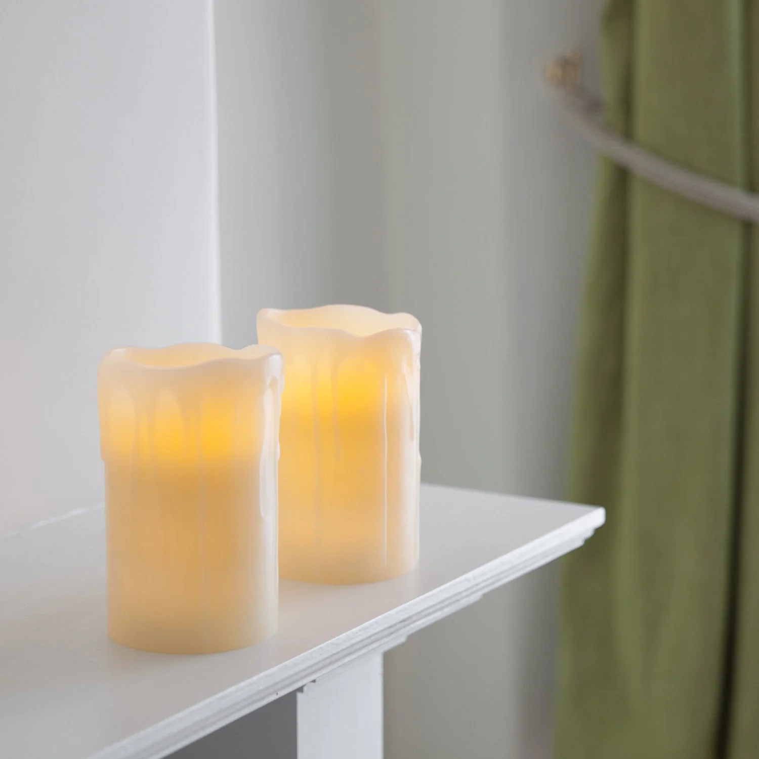 2 Melted Wax Battery Powered Church Pillar LED Candles - Image 3