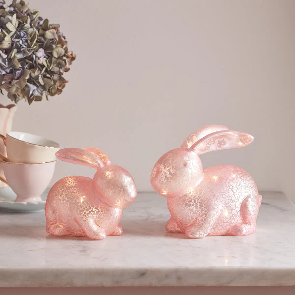 2 Pink Mottled Glass Bunny Easter Decorations - Image 3