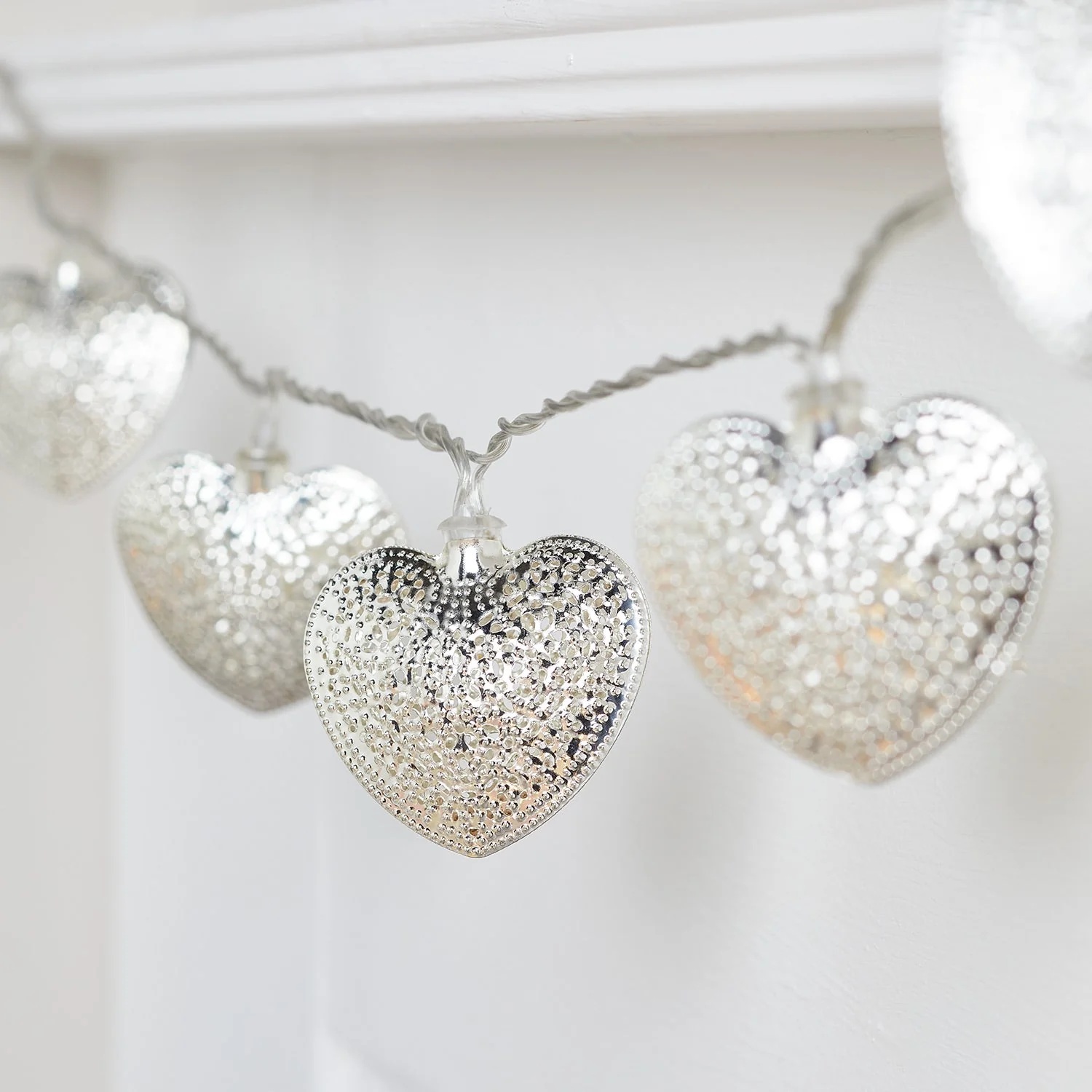 20 Silver Filigree Heart Fairy Lights - Image 2