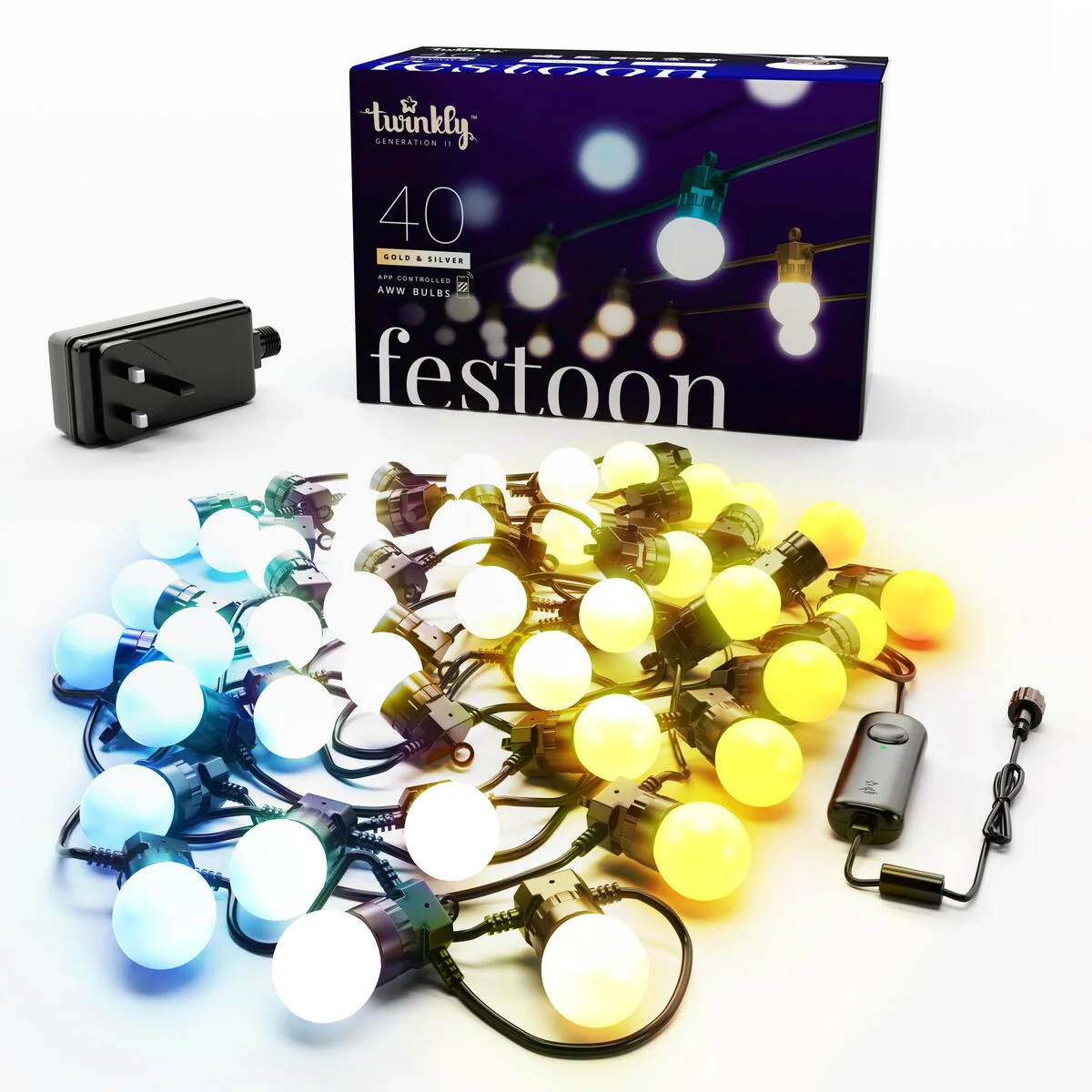 20m 40 LED Twinkly Smart App Controlled Festoon Lights Amber & White - Image 4
