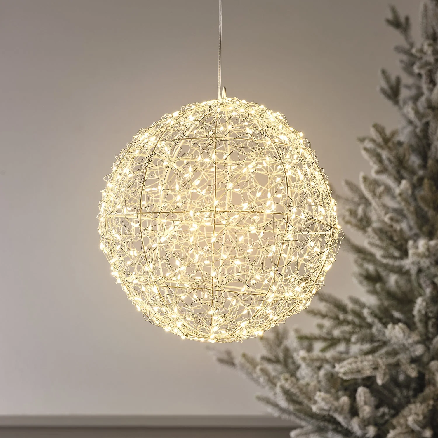 28cm Wire Wrapped LED Hanging Orb Light Duo - Image 5
