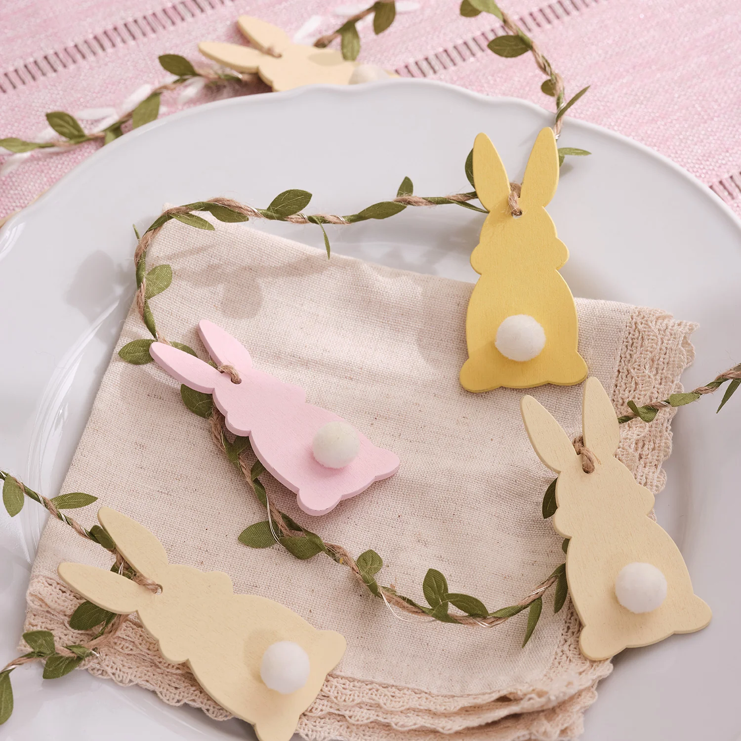 2m Pre Lit Pastel Wooden Bunny Garland - Image 2