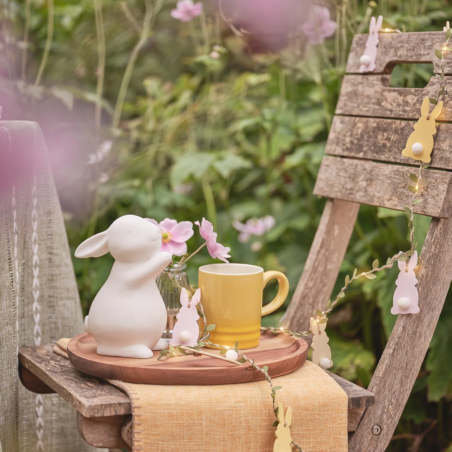 2m Pre Lit Pastel Wooden Bunny Garland - Image 4