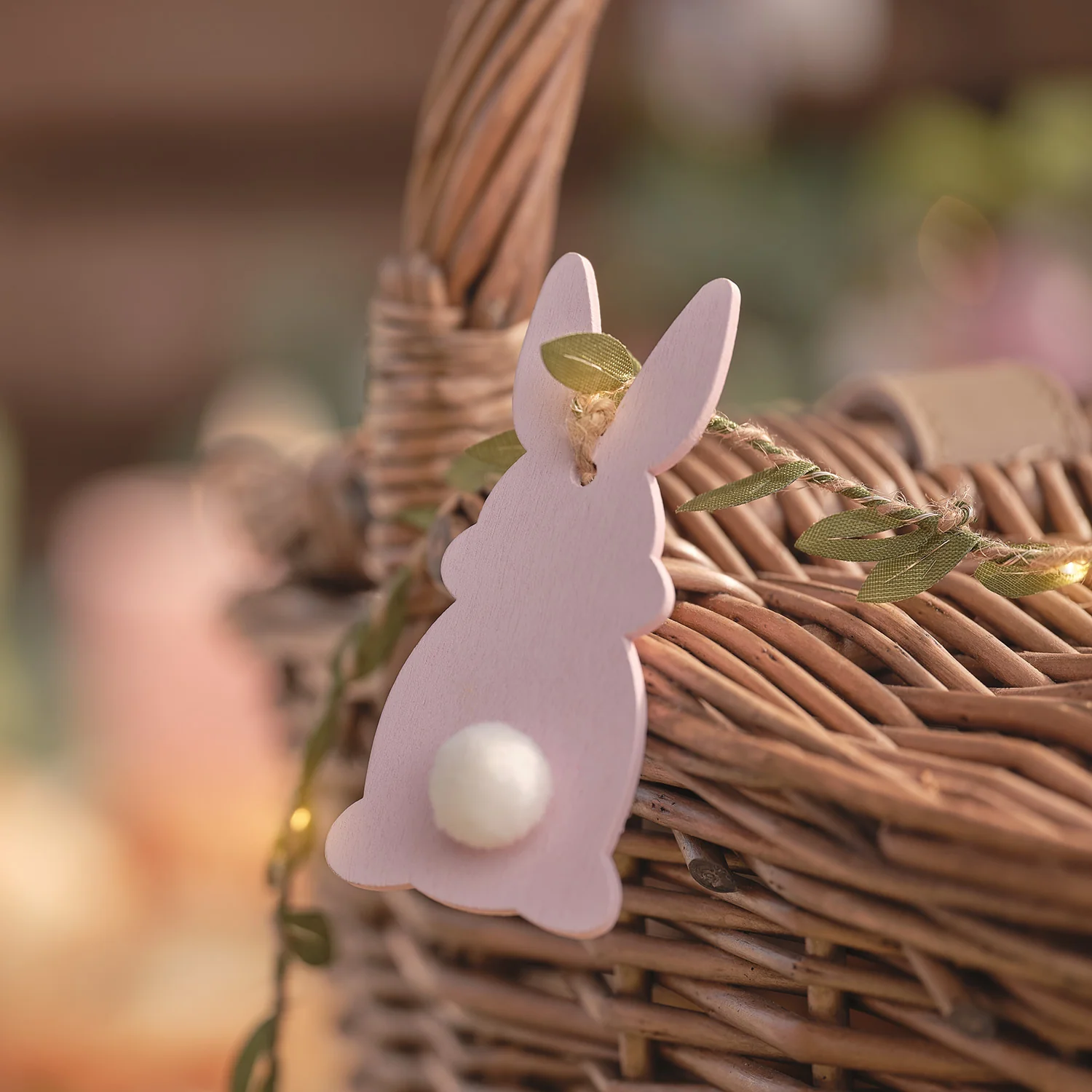 2m Pre Lit Pastel Wooden Bunny Garland - Image 5