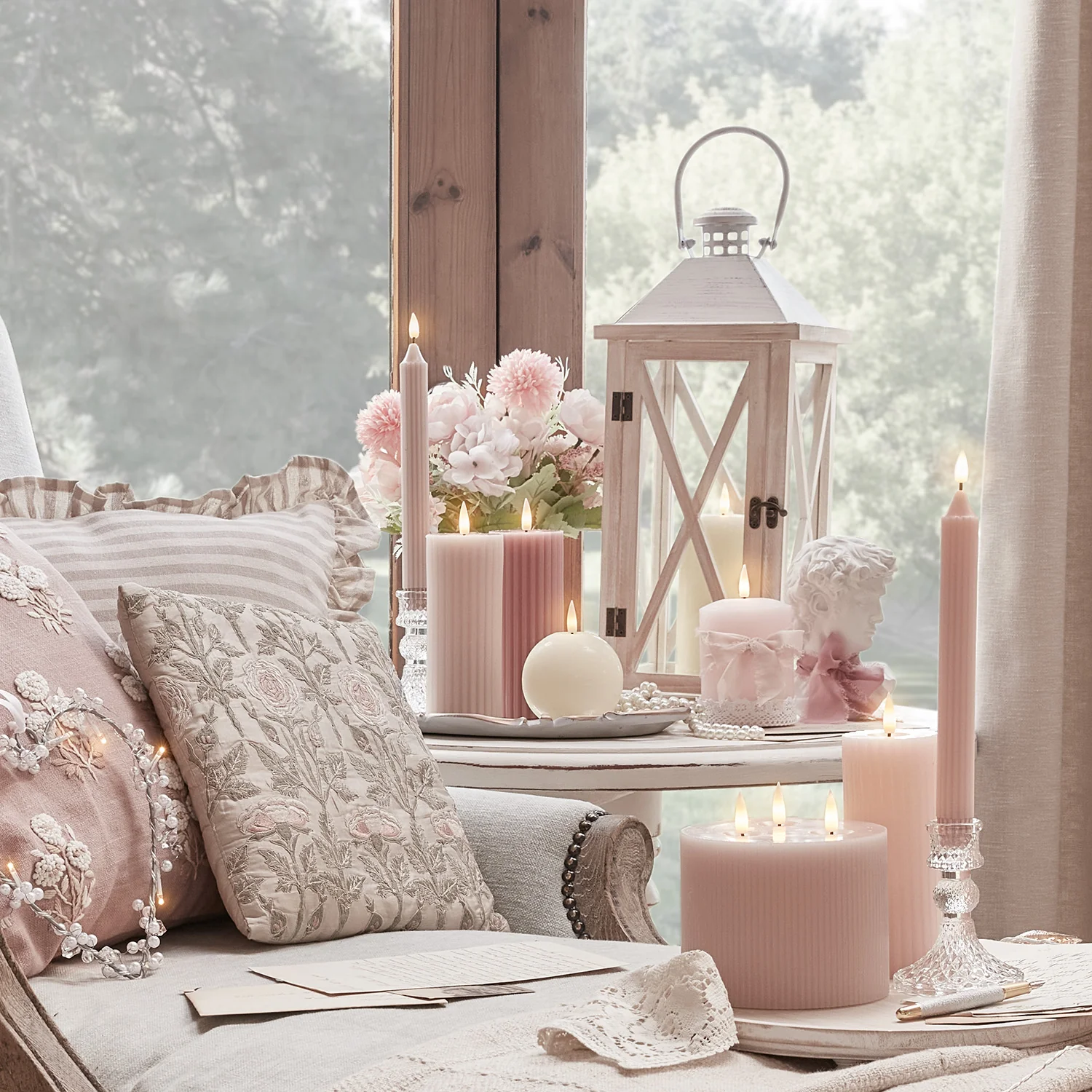 3 Fluted Blush Pink TruGlow® Slim Pillar LED Candles - Image 4
