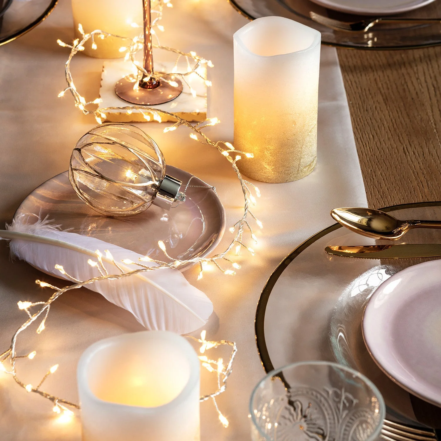 3 Metallic Gold Ombre Wax LED Pillar Candles - Image 2