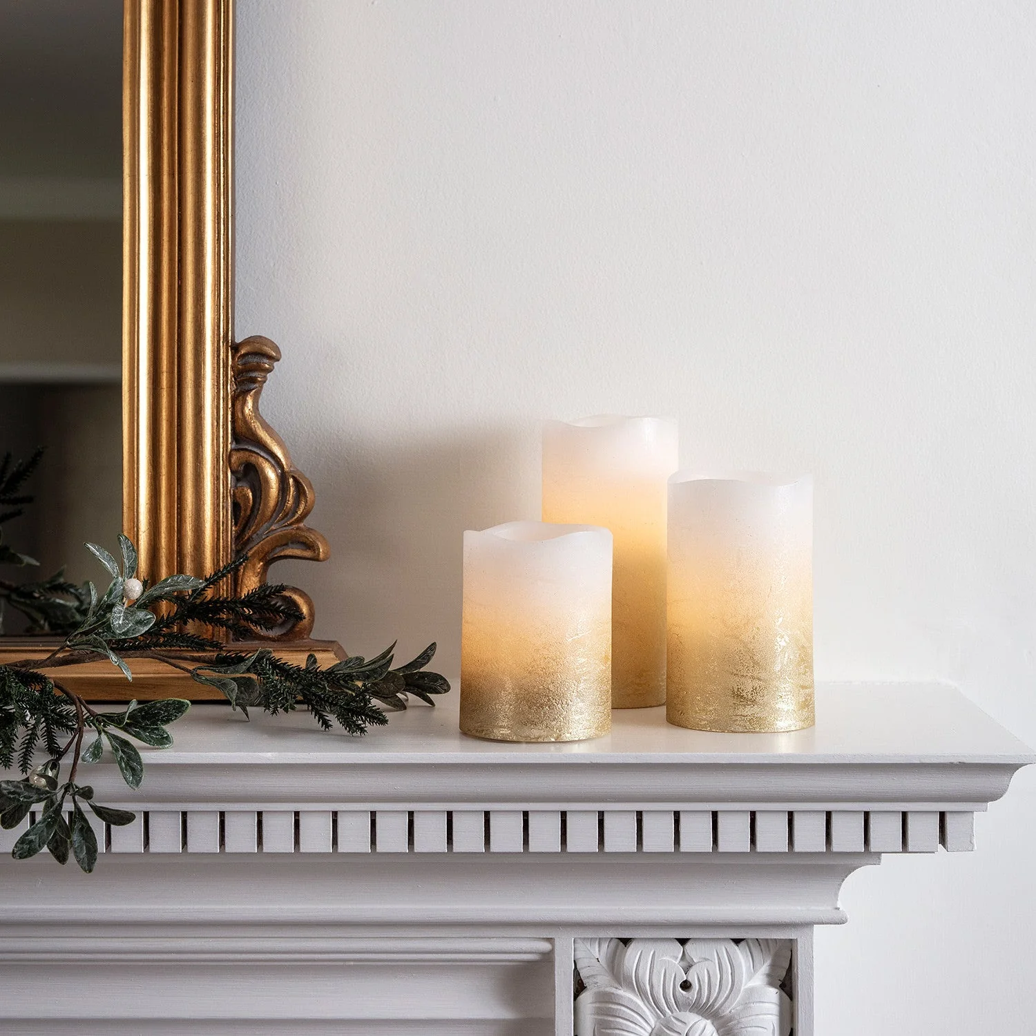 3 Metallic Gold Ombre Wax LED Pillar Candles - Image 3