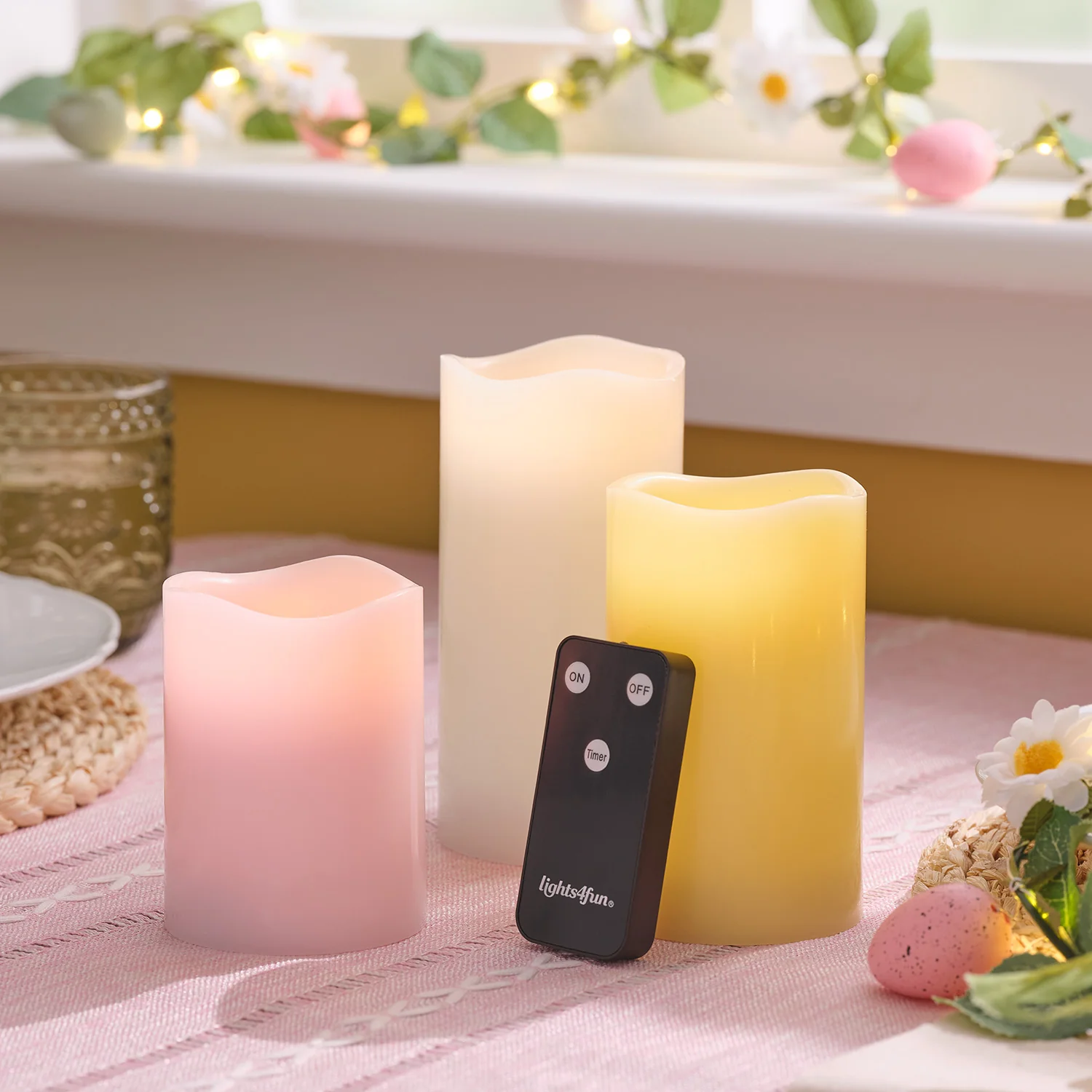 3 Pastel Wax Battery Operated LED Pillar Candles - Image 2
