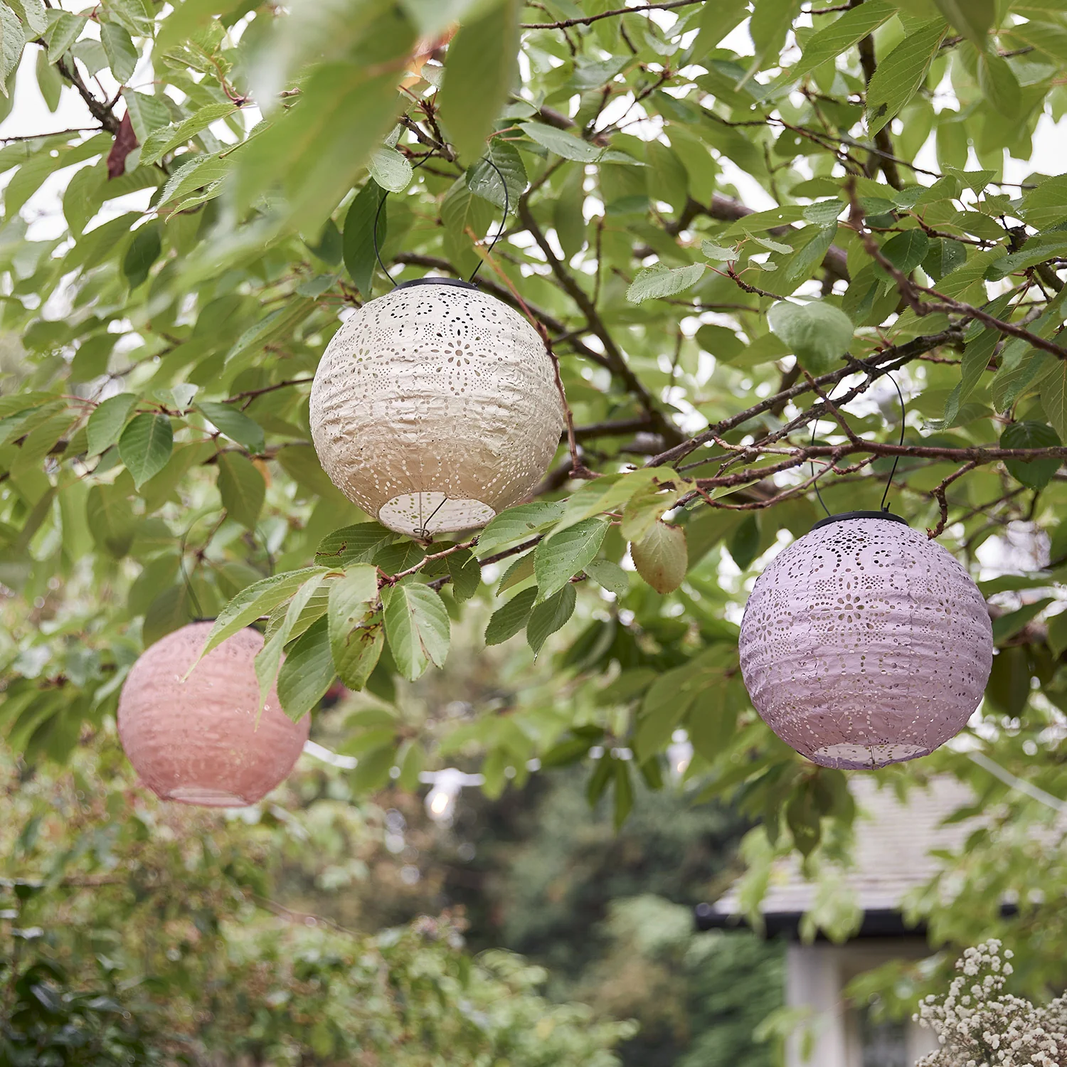 3 Round Pastel Tyvek Hanging Solar Lanterns - Image 3
