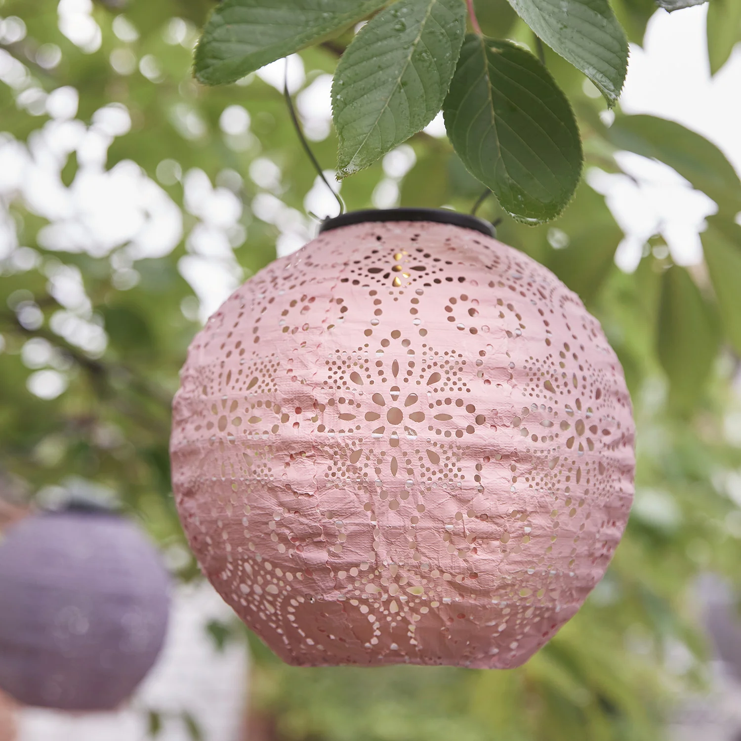 3 Round Pastel Tyvek Hanging Solar Lanterns - Image 4