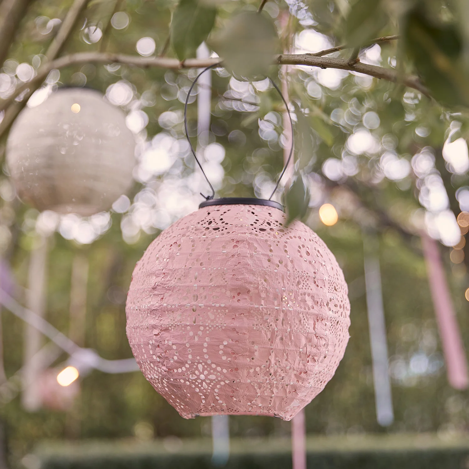 3 Round Pastel Tyvek Hanging Solar Lanterns - Image 6