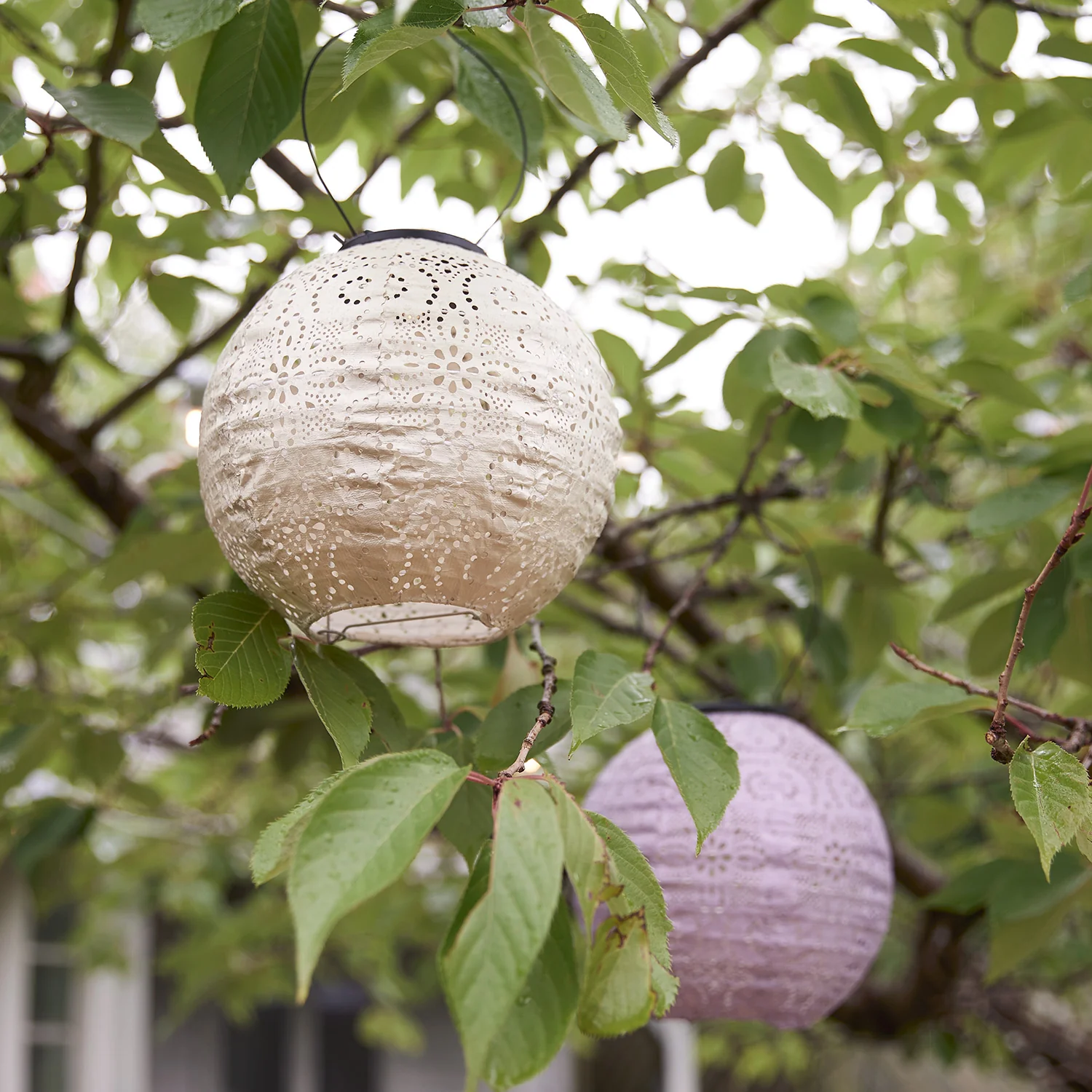 3 Round Pastel Tyvek Hanging Solar Lanterns - Image 7