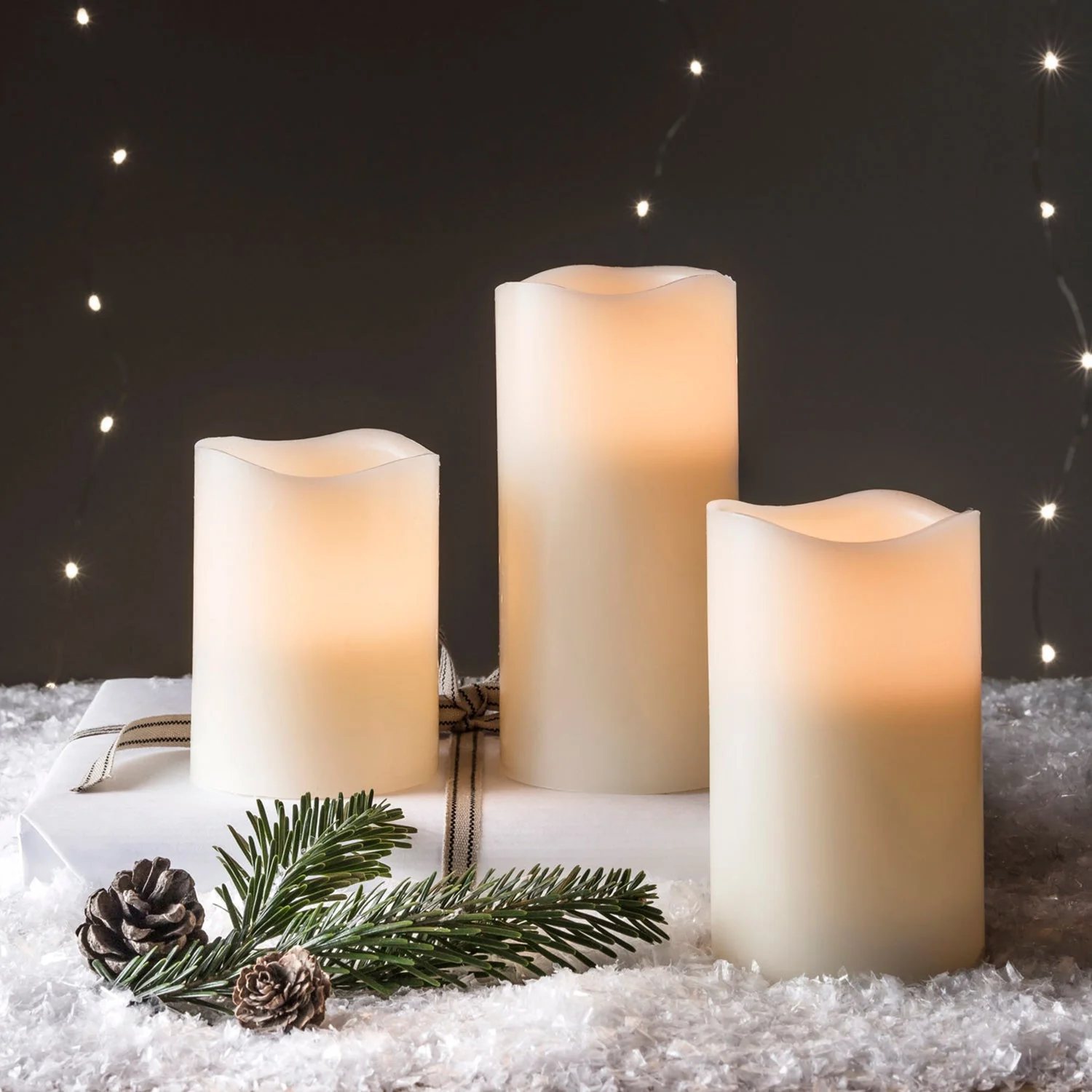 3 Wax Battery Operated LED Pillar Candles - Image 5