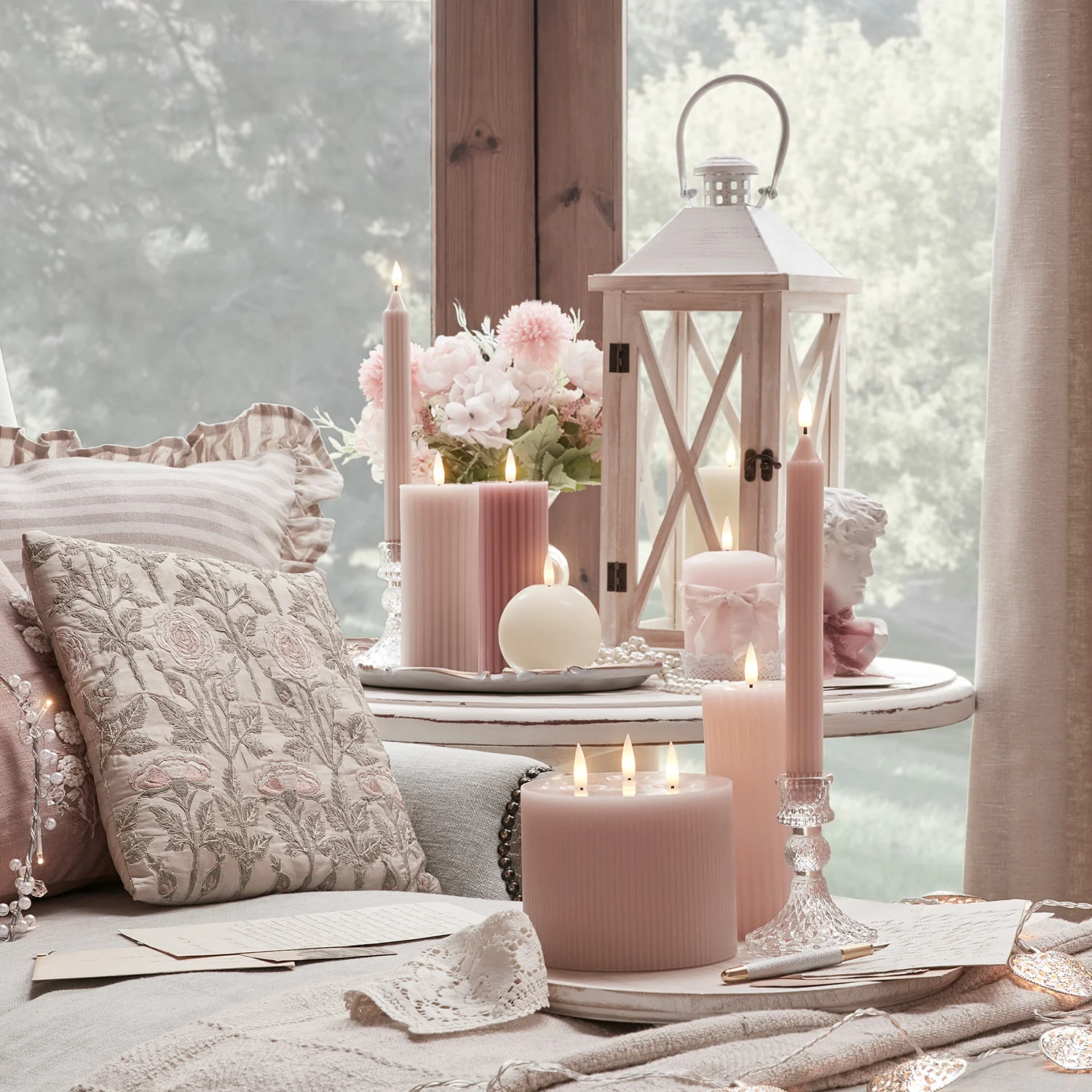 3 Wick Fluted Blush Pink TruGlow® LED Candle - Image 2