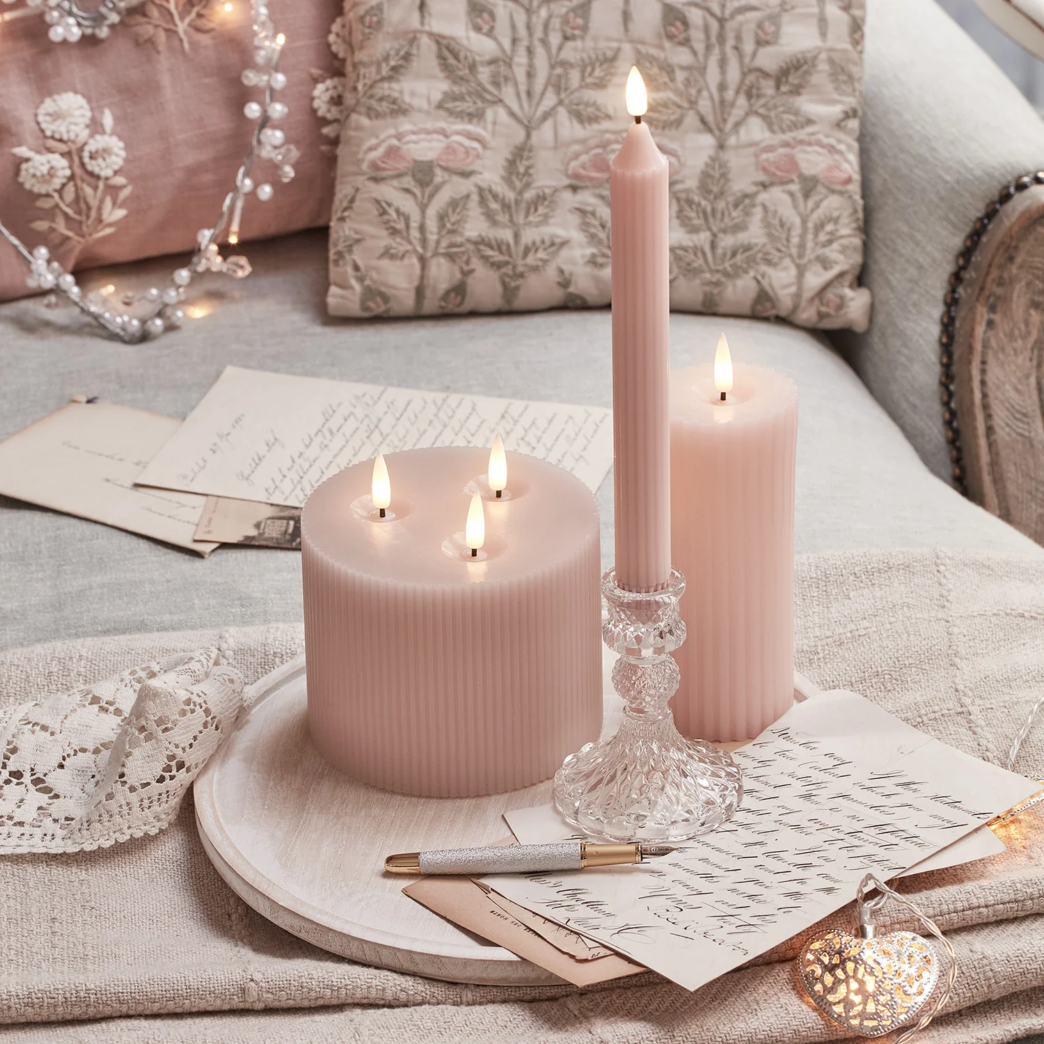 3 Wick Fluted Blush Pink TruGlow® LED Candle - Image 3