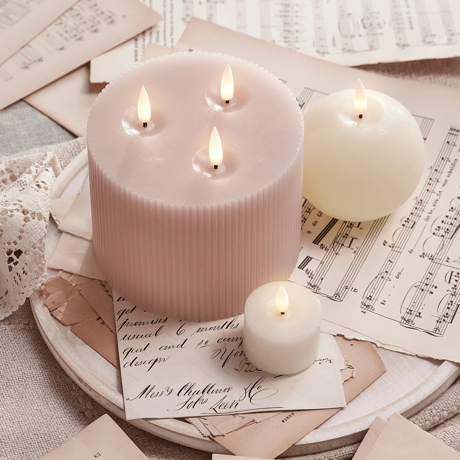 3 Wick Fluted Blush Pink TruGlow® LED Candle - Image 5