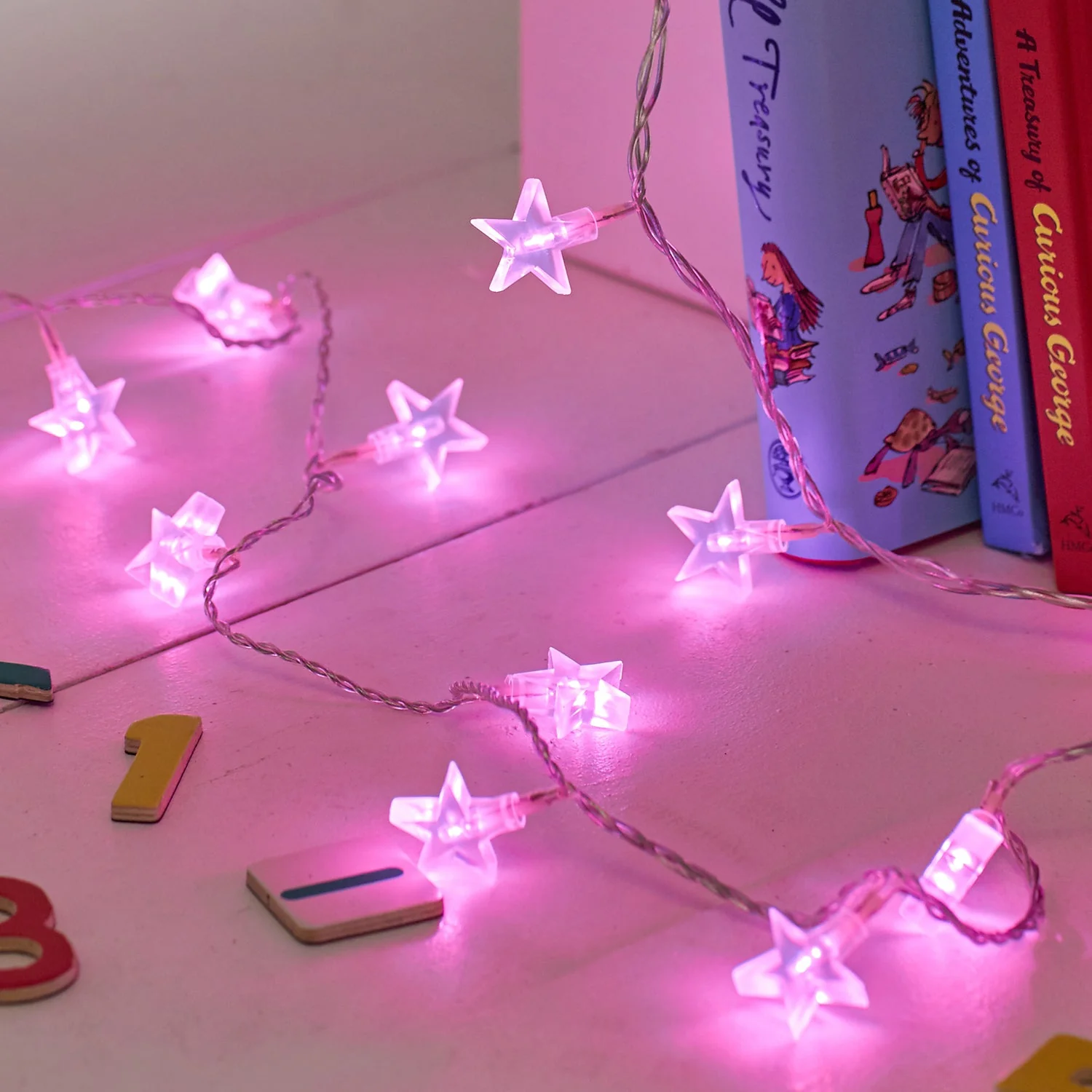 30 Pink LED Star Fairy Lights On Clear Cable - Image 3