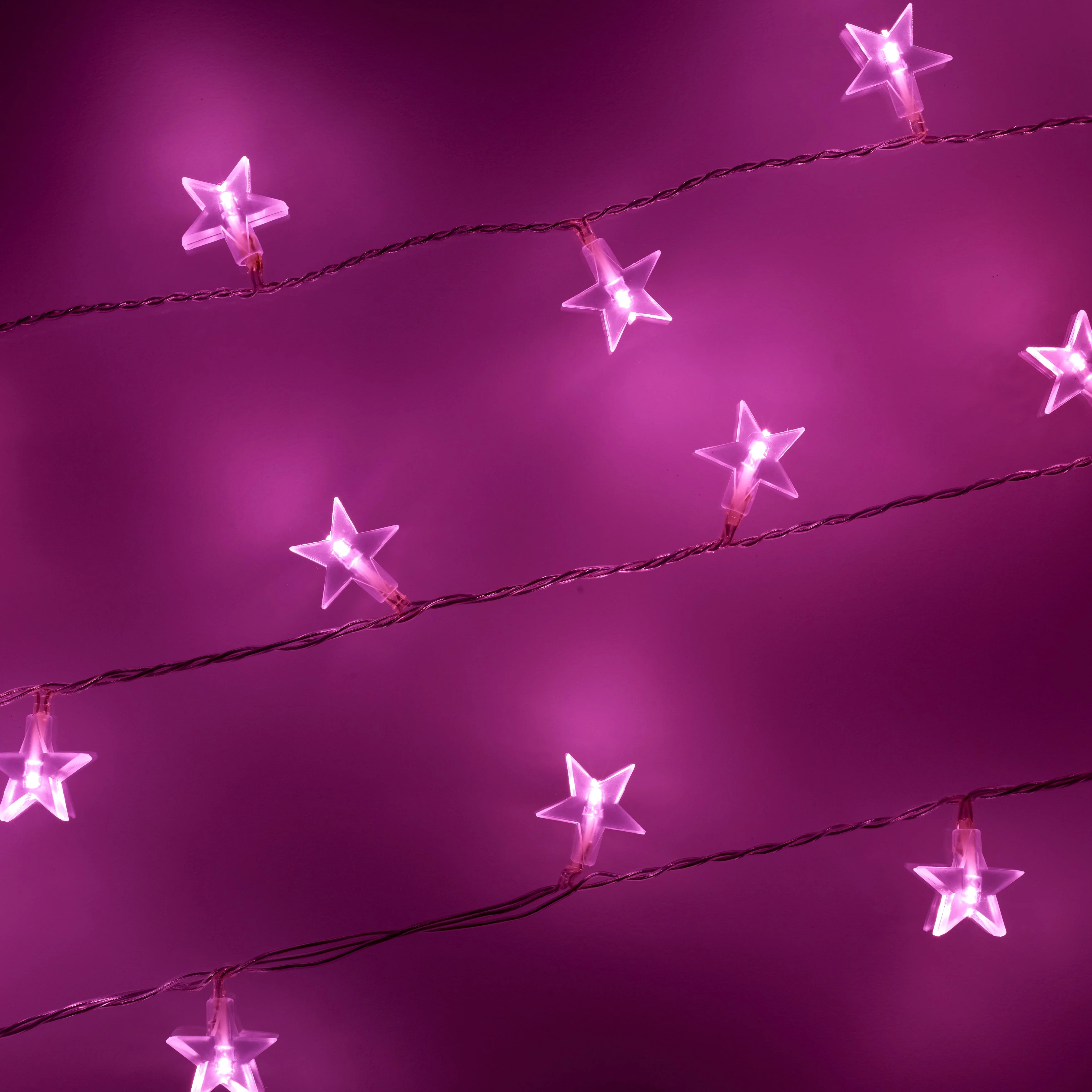 30 Pink LED Star Fairy Lights On Clear Cable - Image 4