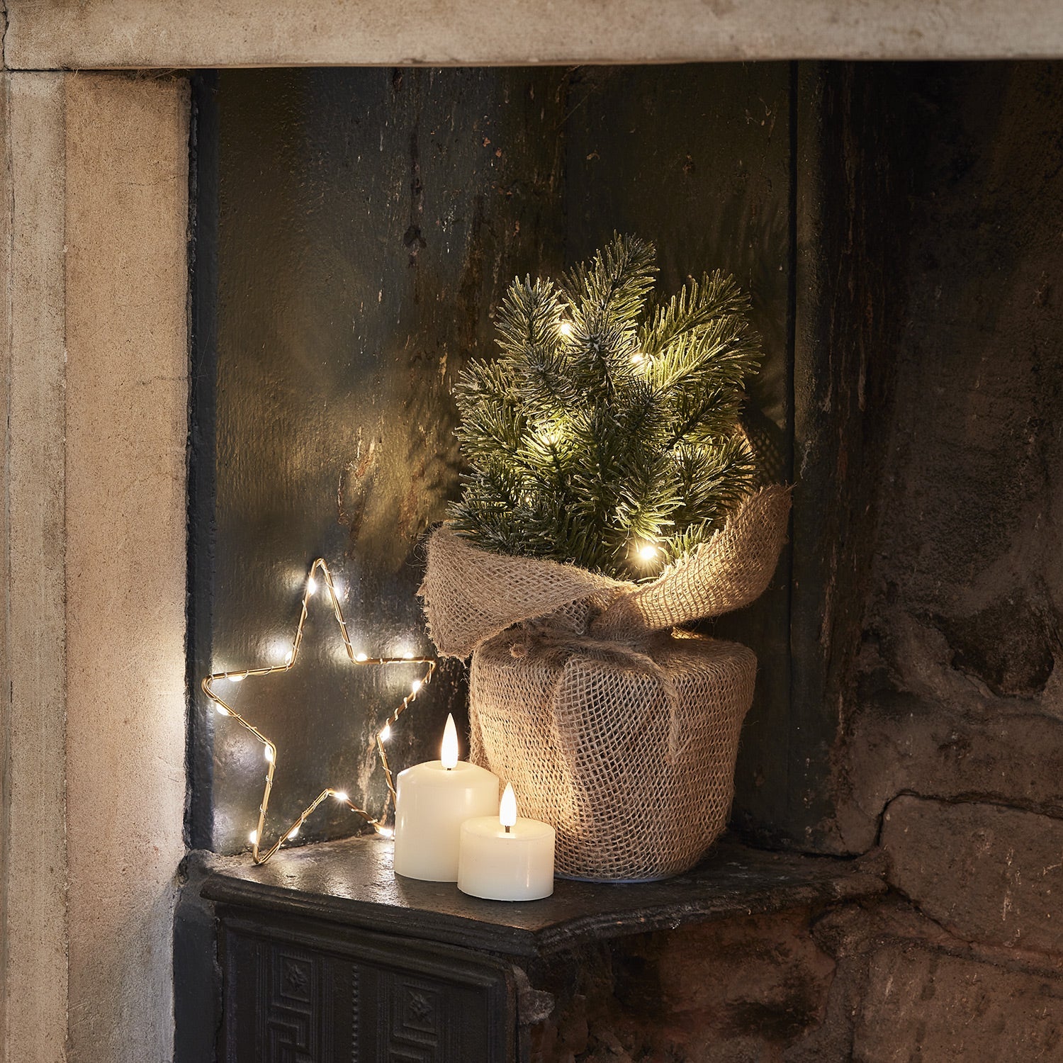 30cm Pre Lit Frosted Mini Christmas Tree - Image 3