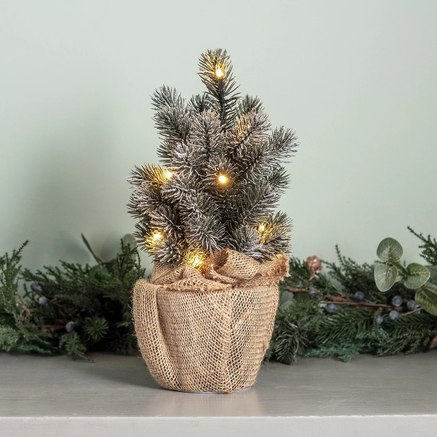 30cm Pre Lit Frosted Mini Christmas Tree - Image 6