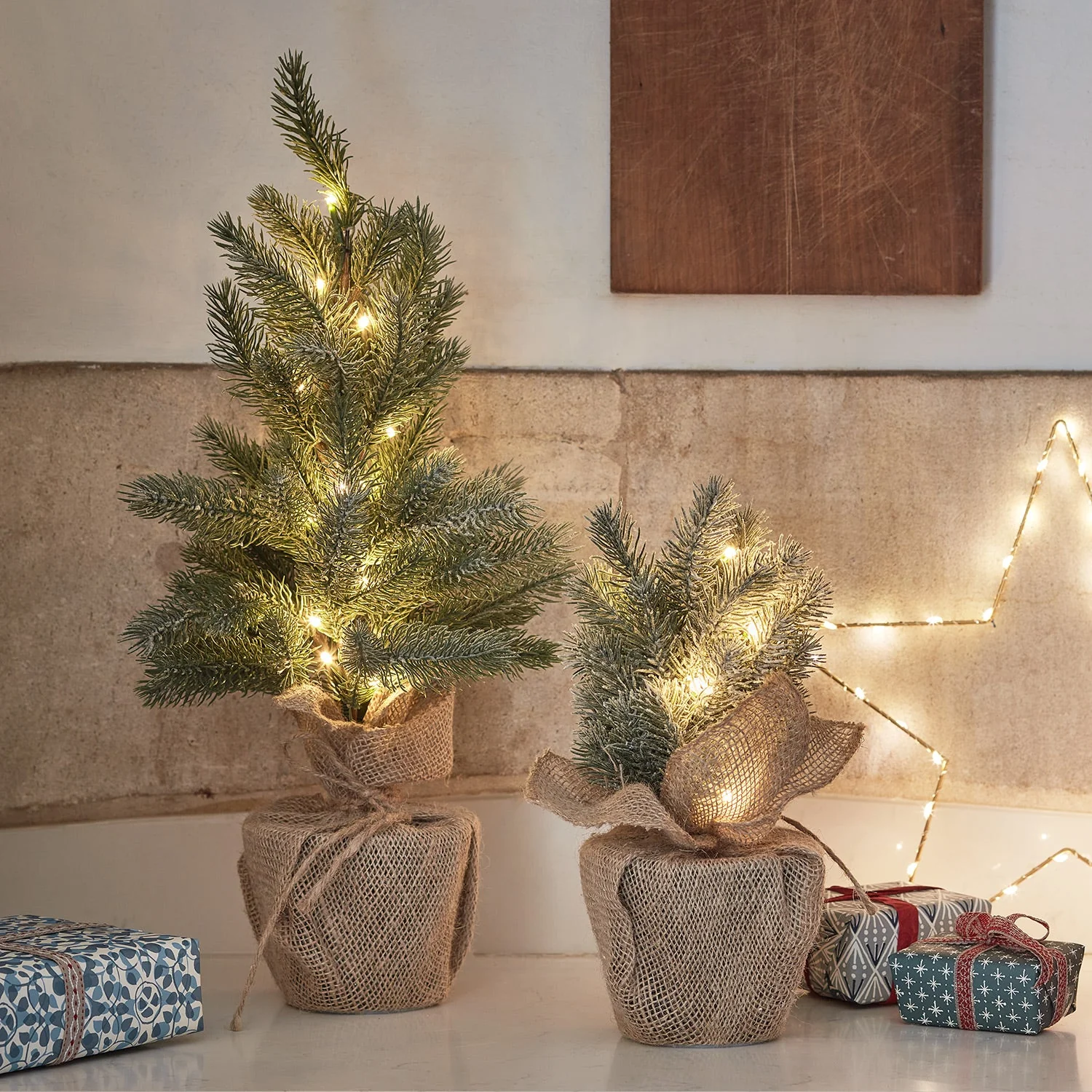 30cm Pre Lit Frosted Mini Christmas Tree - Image 8