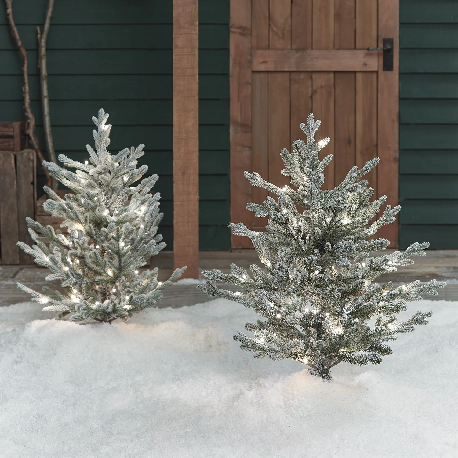 3ft Dual Colour LED Snowy Outdoor Christmas Tree Stake Duo - Image 2