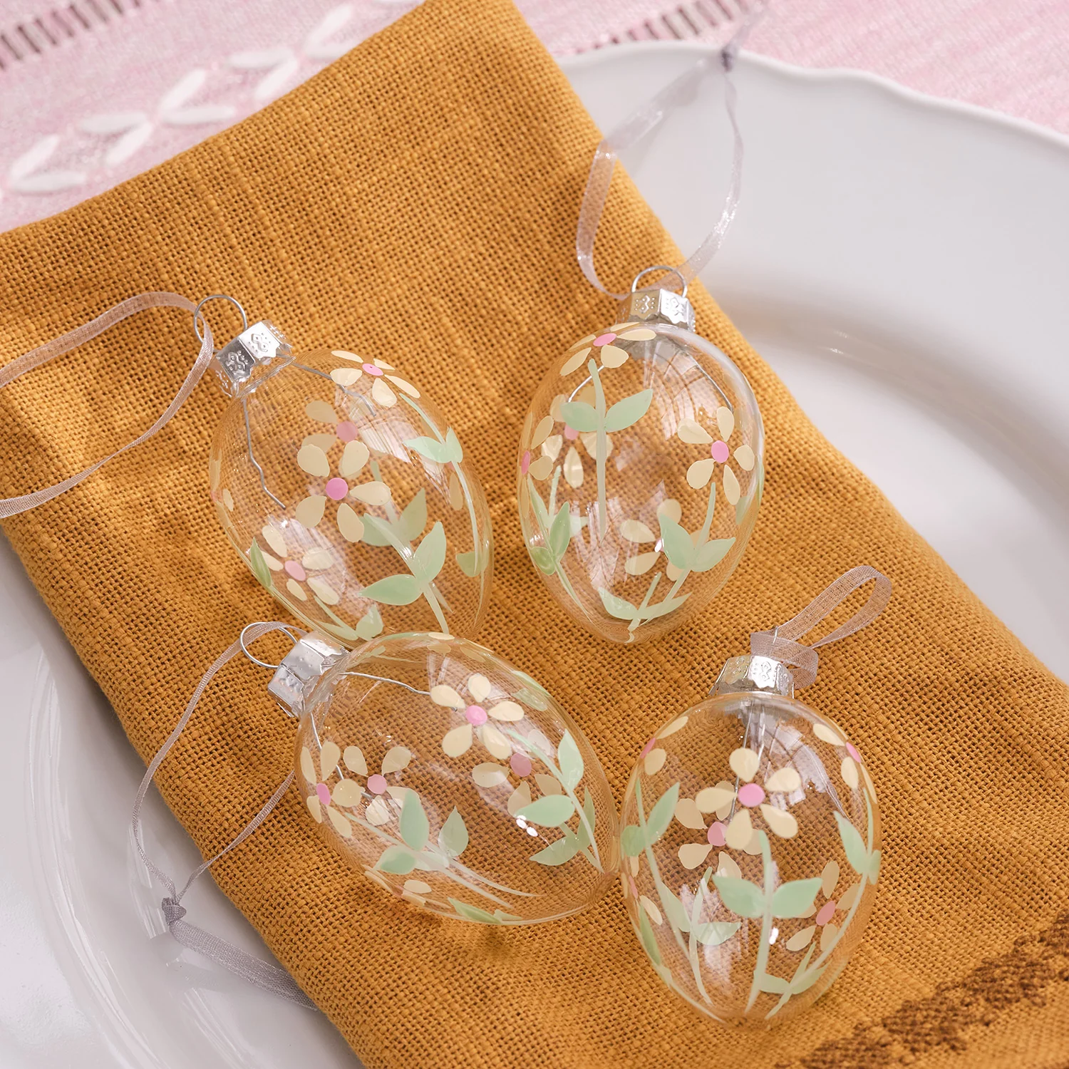 4 Floral Glass Egg Hanging Decorations - Image 3