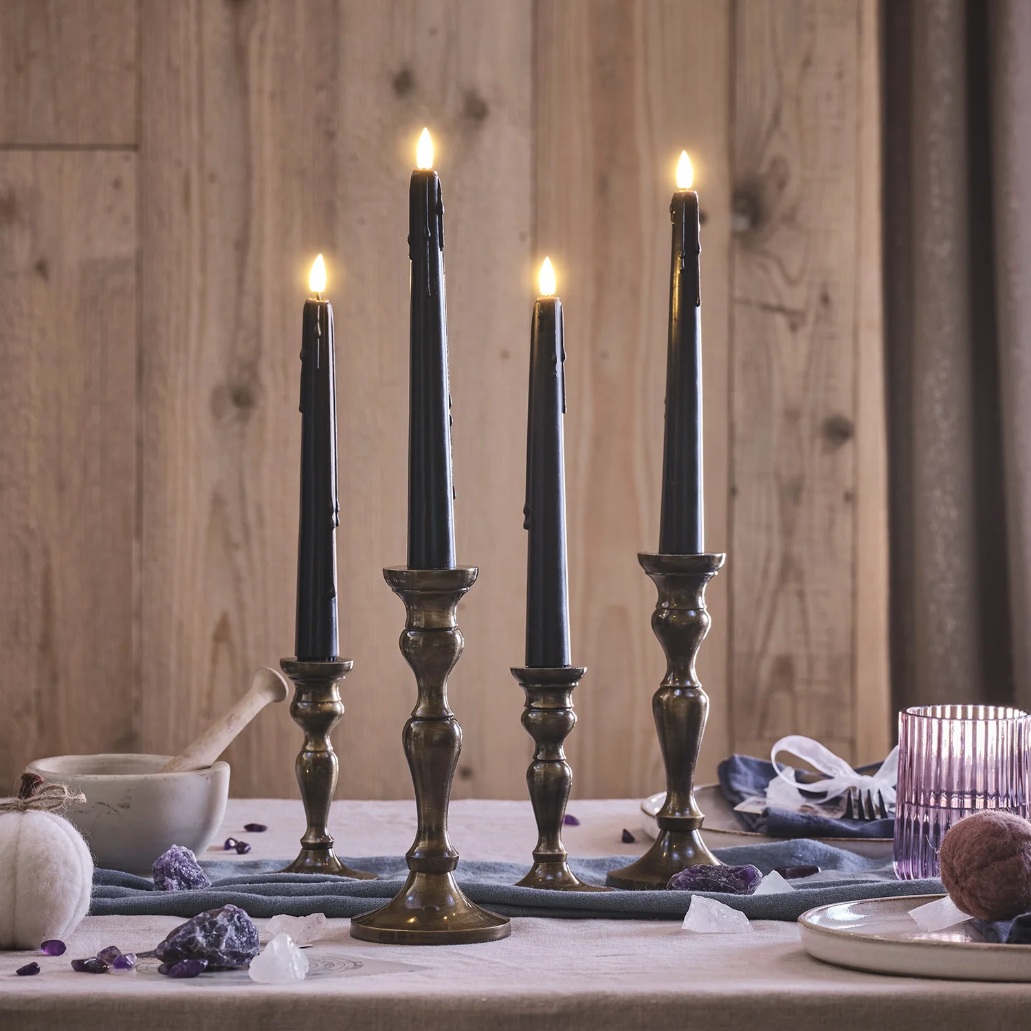 4 TruGlow® Black Dripping Wax LED Taper Candles With Remote Control - Image 2