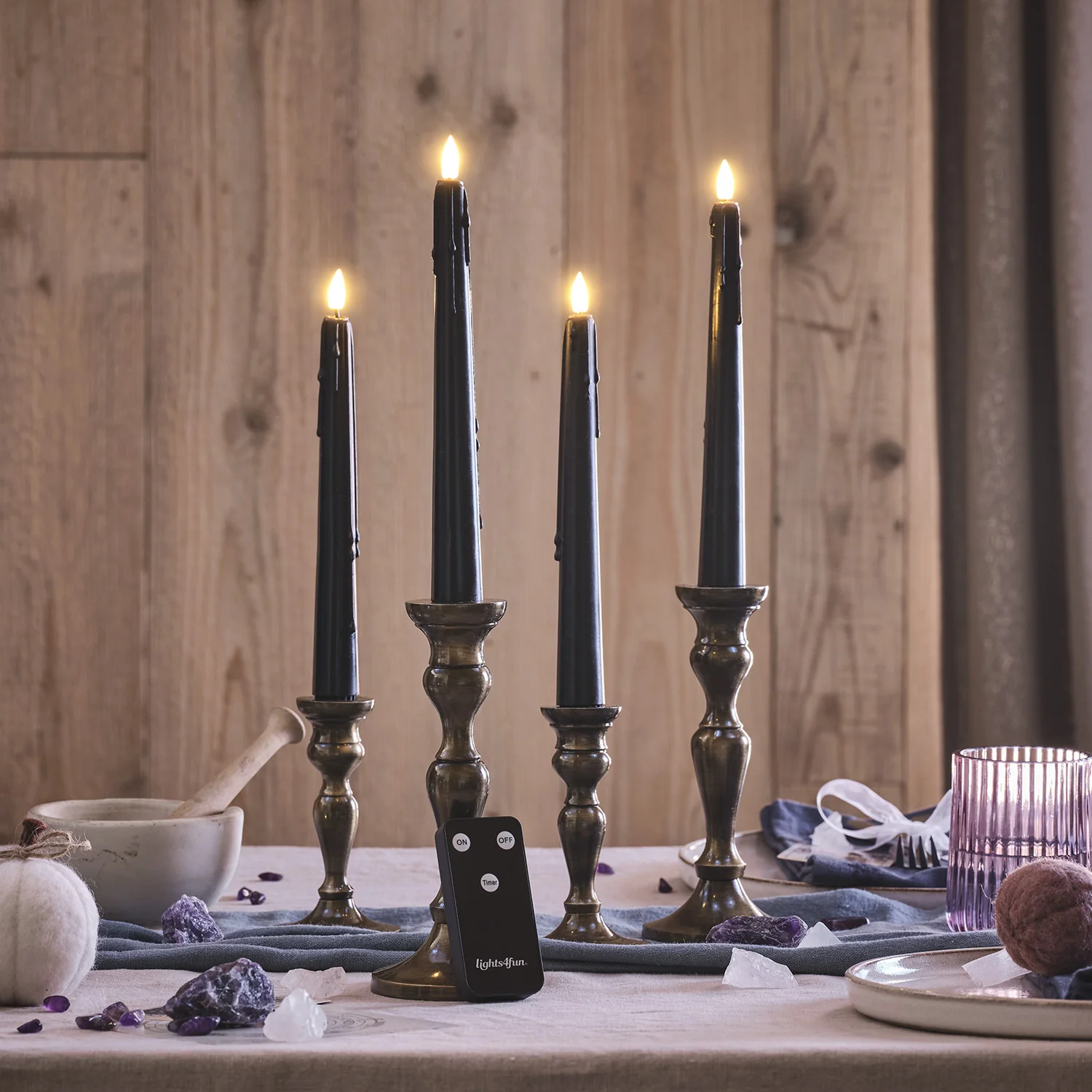 4 TruGlow® Black Dripping Wax LED Taper Candles With Remote Control - Image 3