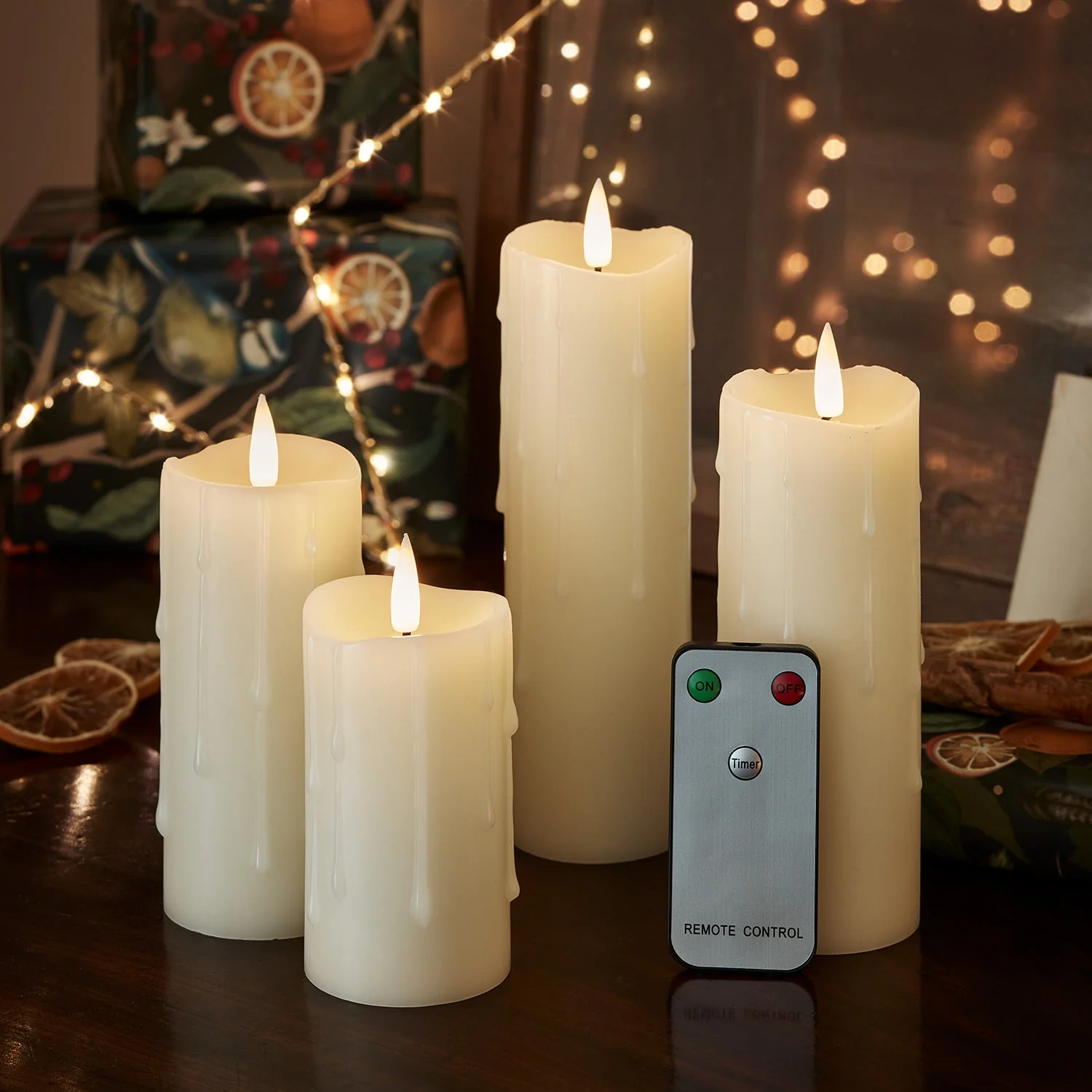 4 Ivory TruGlow® Dripping Wax LED Slim Pillar Candles - Image 3