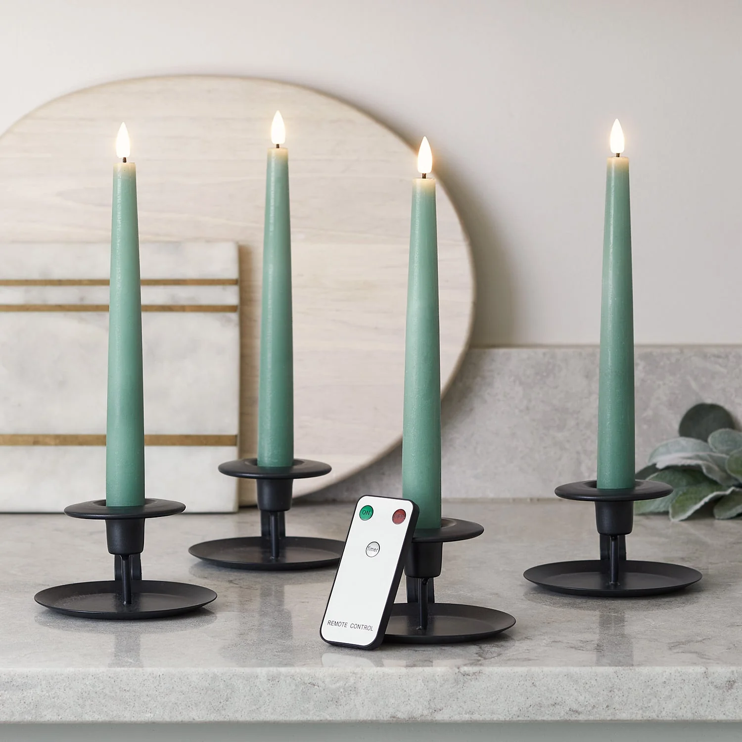 4 TruGlow® Eucalyptus Green Remote Controlled LED Taper Candles - Image 2