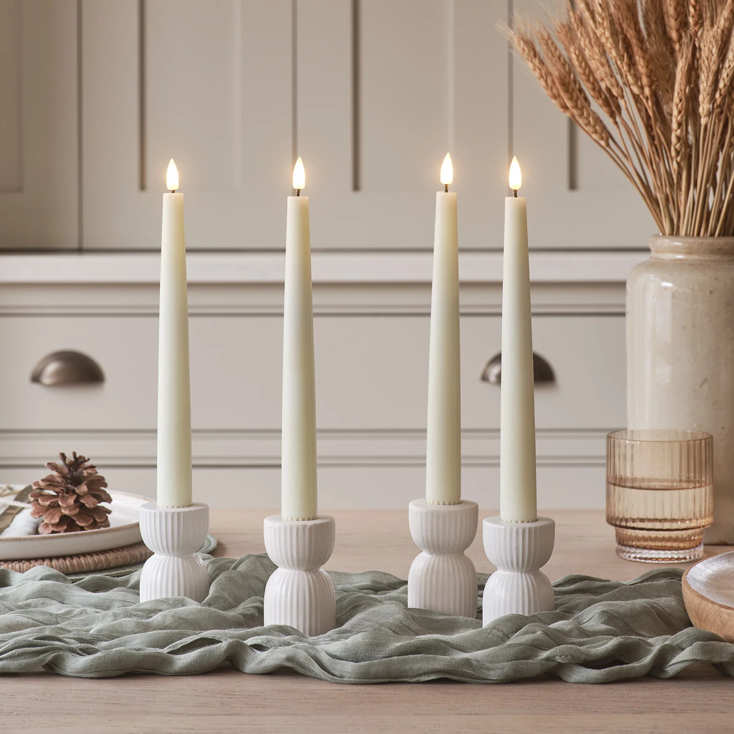 4 Ivory TruGlow® LED Taper Candles with Remote Control - Image 2