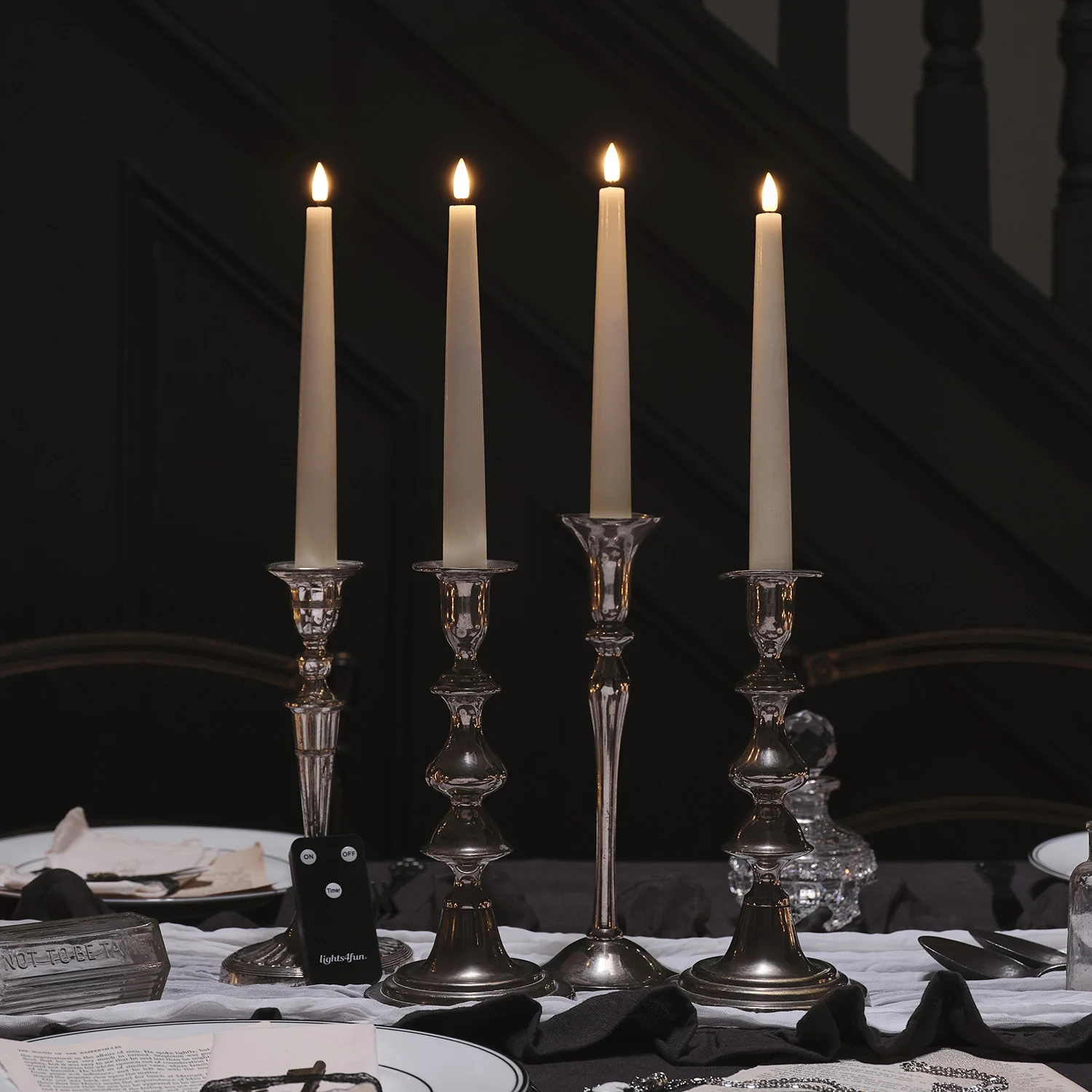 4 Ivory TruGlow® LED Taper Candles with Remote Control - Image 3