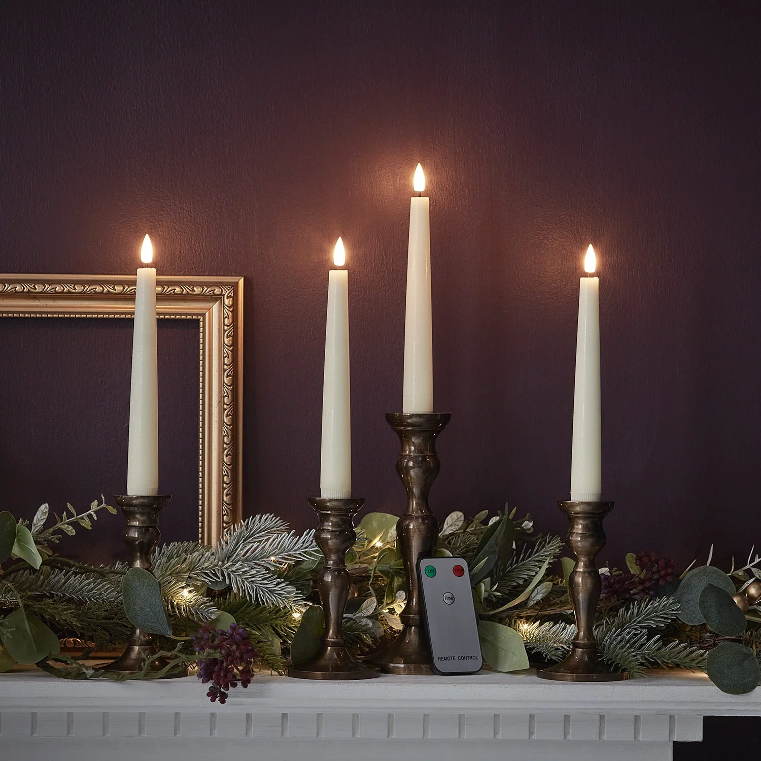 4 Ivory TruGlow® Remote Control Short LED Taper Candles - Image 4