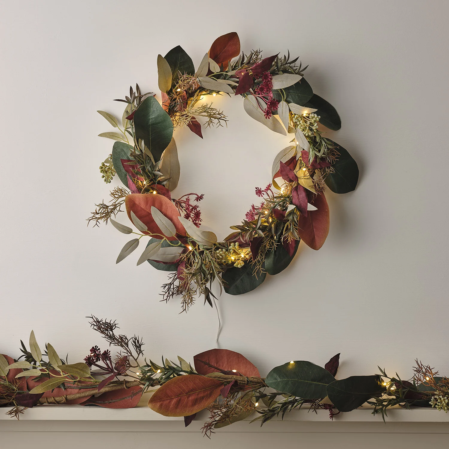 40cm Crisp Leaf Autumn-Winter Wreath Micro Light Bundle - Image 2