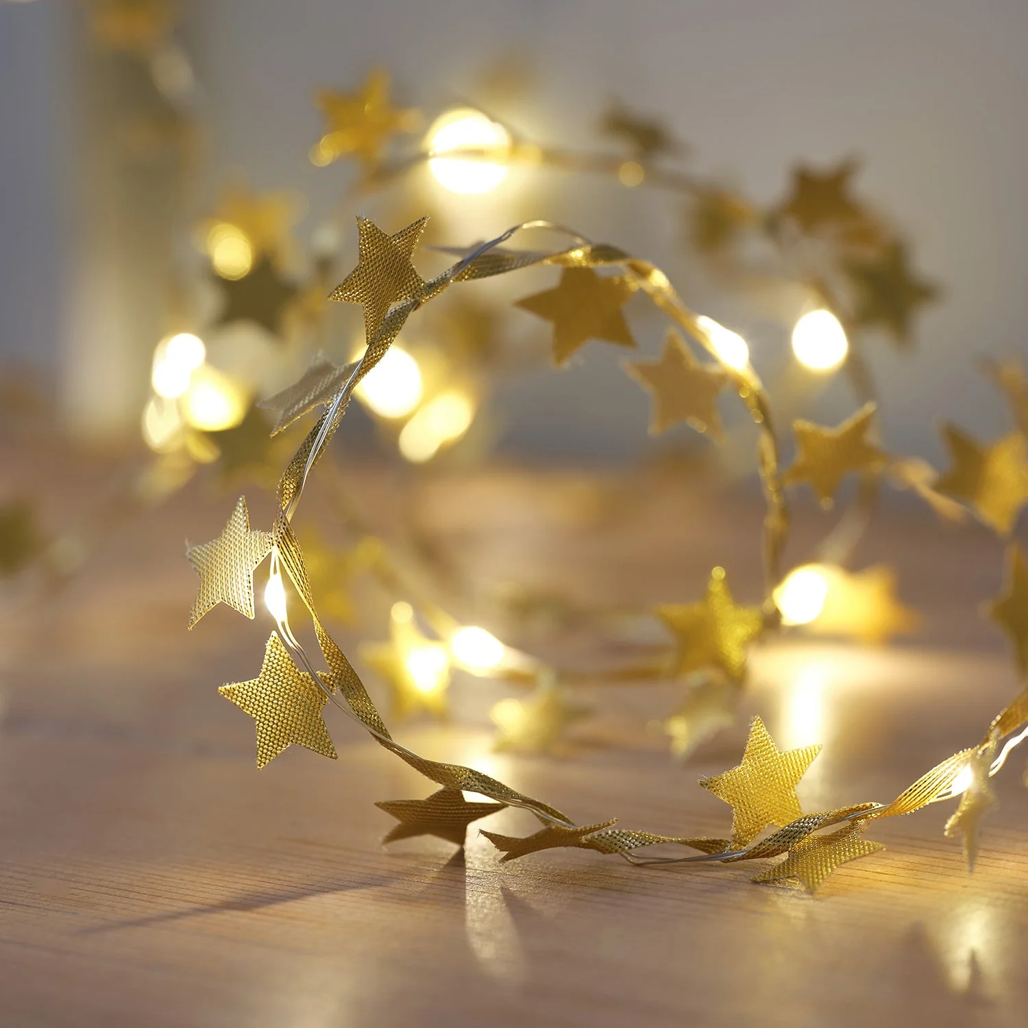 40cm Gold Star Micro LED Fabric Garland - Image 2