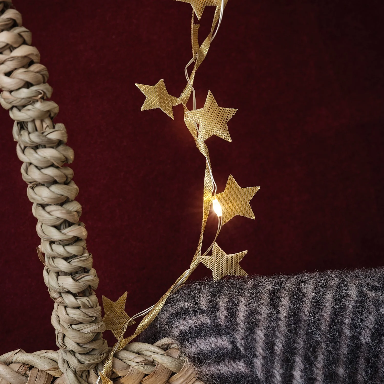 40cm Gold Star Micro LED Fabric Garland - Image 4