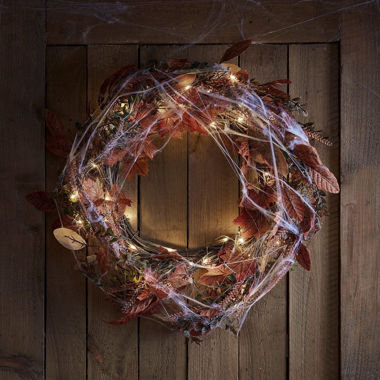 40cm Pre Lit Maple Leaf Autumn Wreath - Image 2