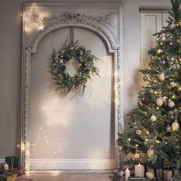 45cm Pre Lit Eucalyptus, Pine & Gold Berry Christmas Wreath - Image 4