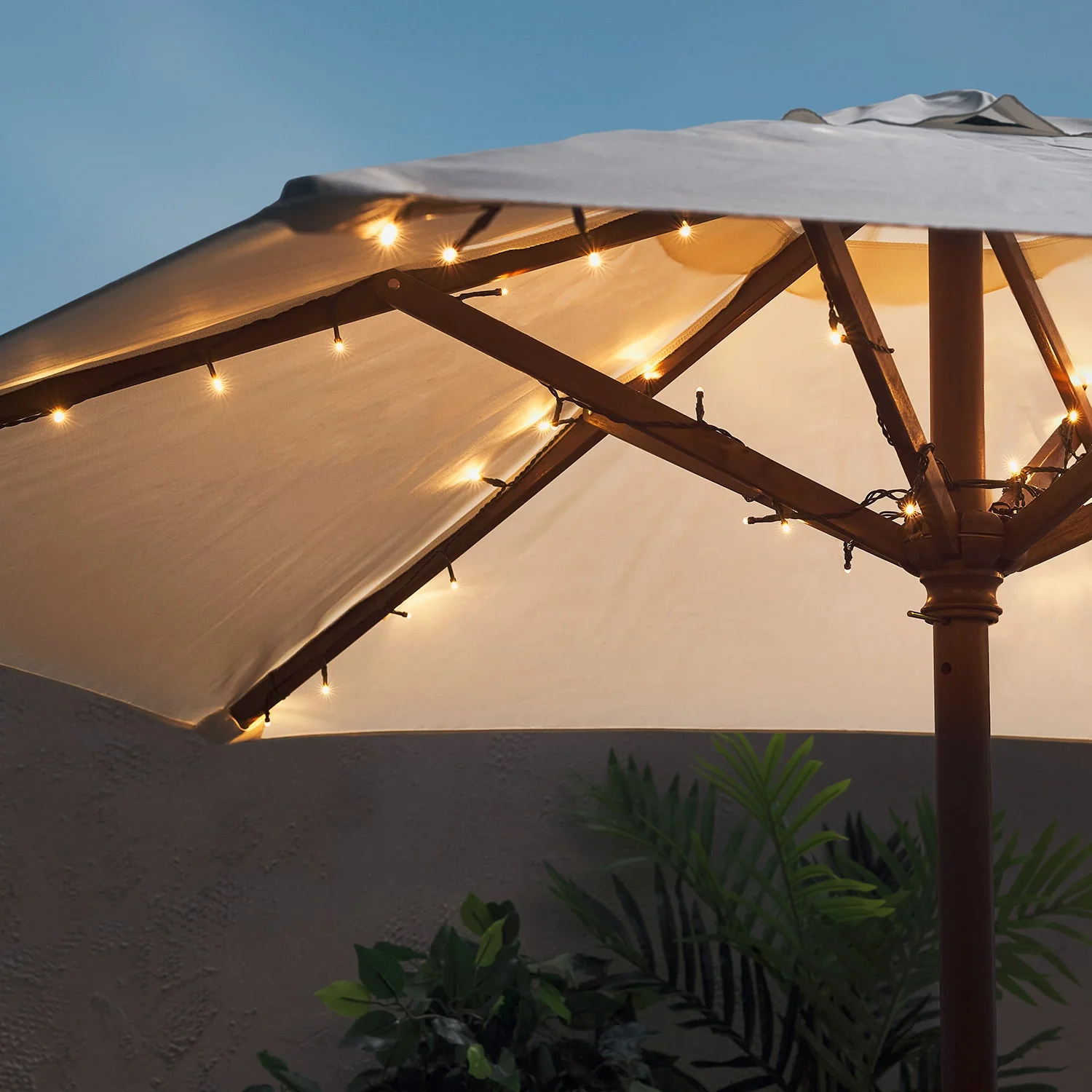 50 Warm White LED Outdoor Battery Fairy Lights On Green Cable - Image 5