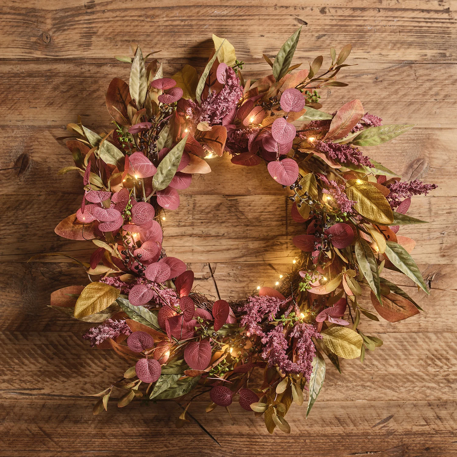 50cm Pre Lit Autumn Winter Full Wreath - Image 3