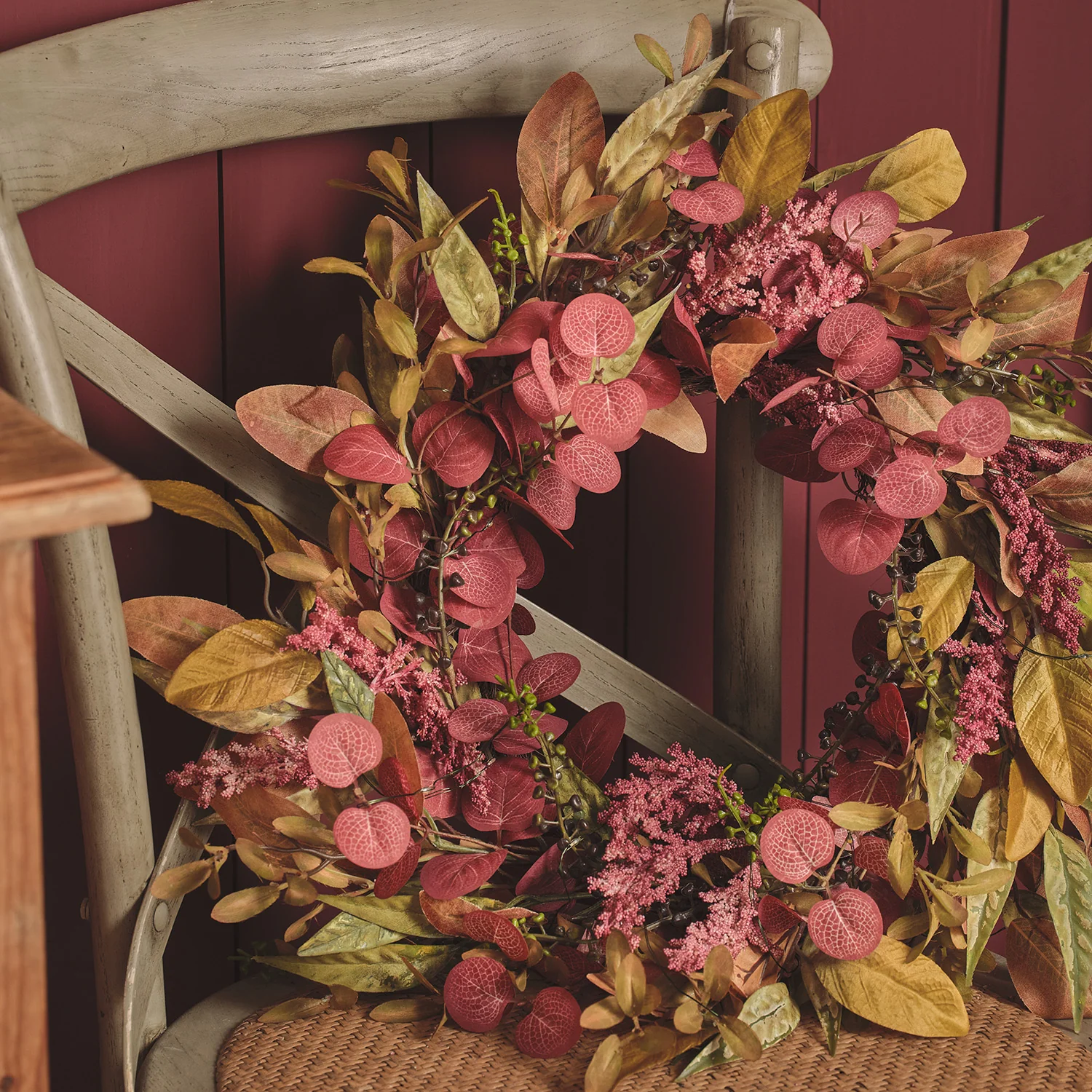 50cm Pre Lit Autumn Winter Full Wreath - Image 6