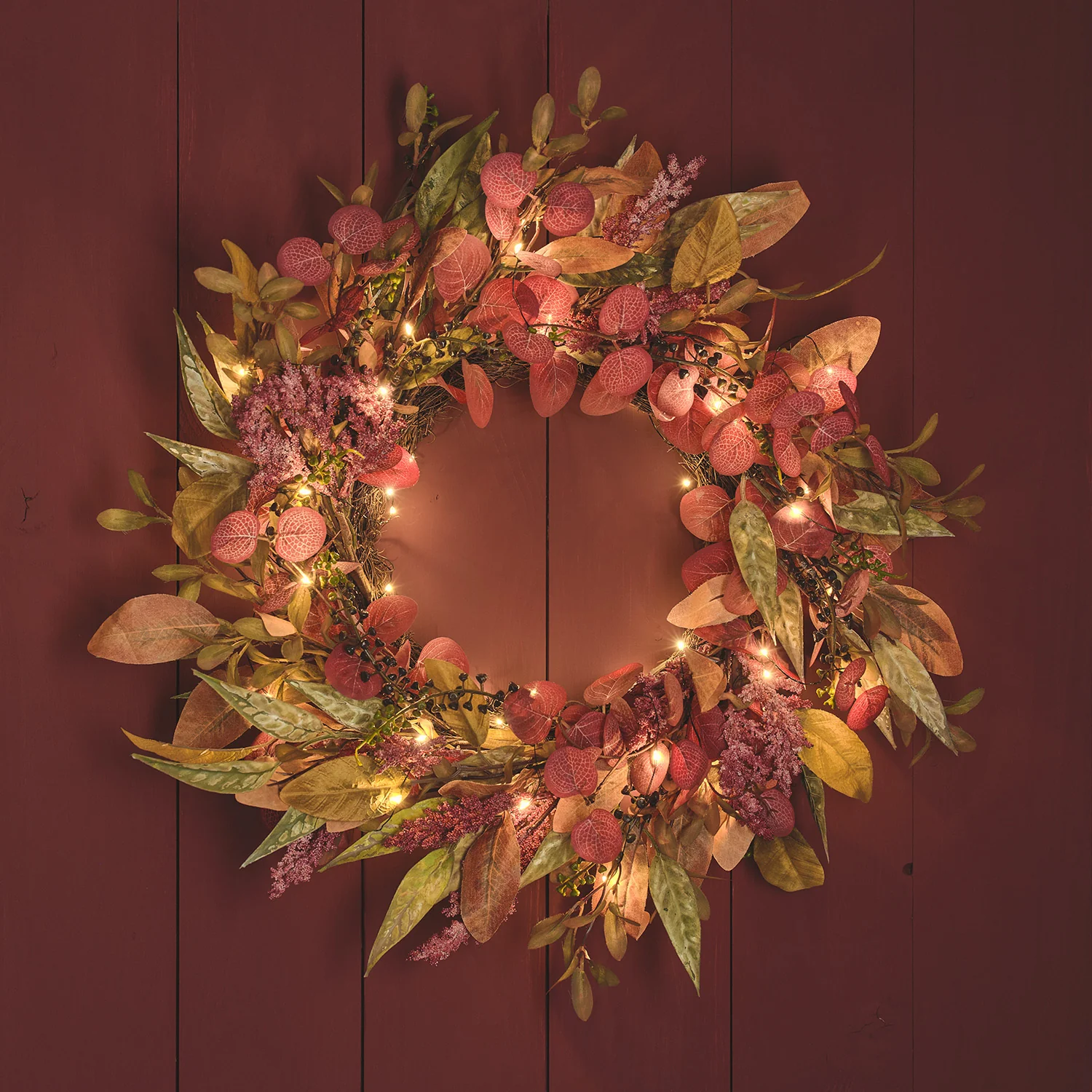 50cm Pre Lit Autumn Winter Full Wreath - Image 7