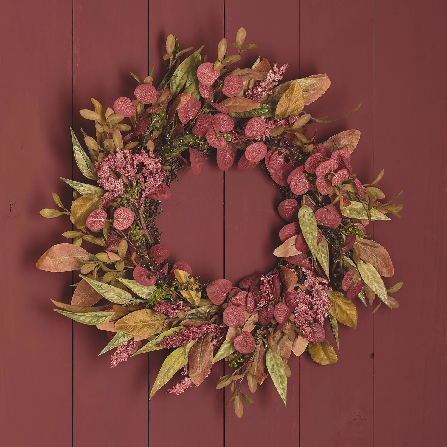 50cm Pre Lit Autumn Winter Full Wreath - Image 8
